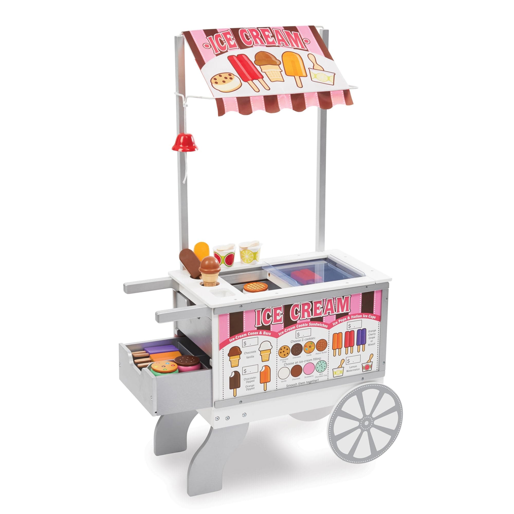 – Melissa & Doug Snacks & Sweets Food Cart – 40+ Piece Reversible Pretend Play Set with Rolling Cart, Menu, Play Food & Accessories – Kids Role Play Toy for Ages 3+ | MD9350