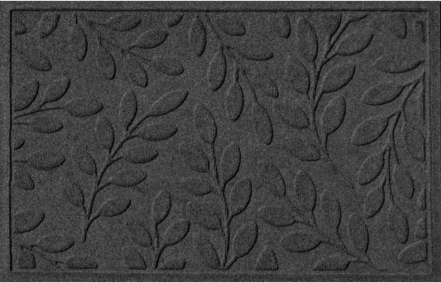 Bungalow FlooringWaterhog Door Mat, 2' x 3', Made in USA, Durable and Decorative Floor Covering, Skid Resistant, Indoor/Outdoor, Water-Trapping, Brittney Leaf Design, Charcoal