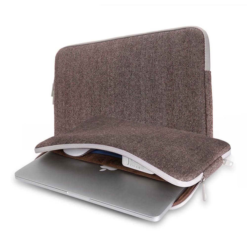 Gearmax 13-13.5 Inch Herringbone Woollen Water-resistant Laptop Sleeve Case for MacBook Air/ Retina Macbook Pro/ 12.9 Inch iPad Pro/ Surface Book/ Netbook Tablet/ Briefcase Carrying Bag - Brown