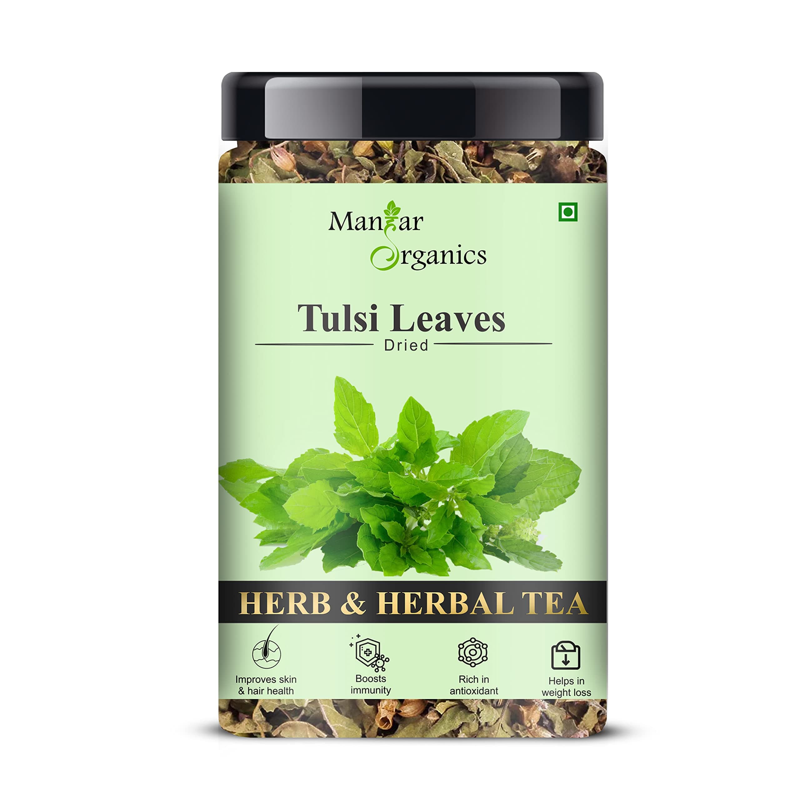 ManHar Organics Dried Tulsi Leaves All-120 grams Natural Herbal Leaves for Tea, Infusions, and Natural Remedies | Tulsi Holy Basil (Ocimum tenuiflorum), Tulasi, and Indian Basil (120g, Tulsi Leaves)