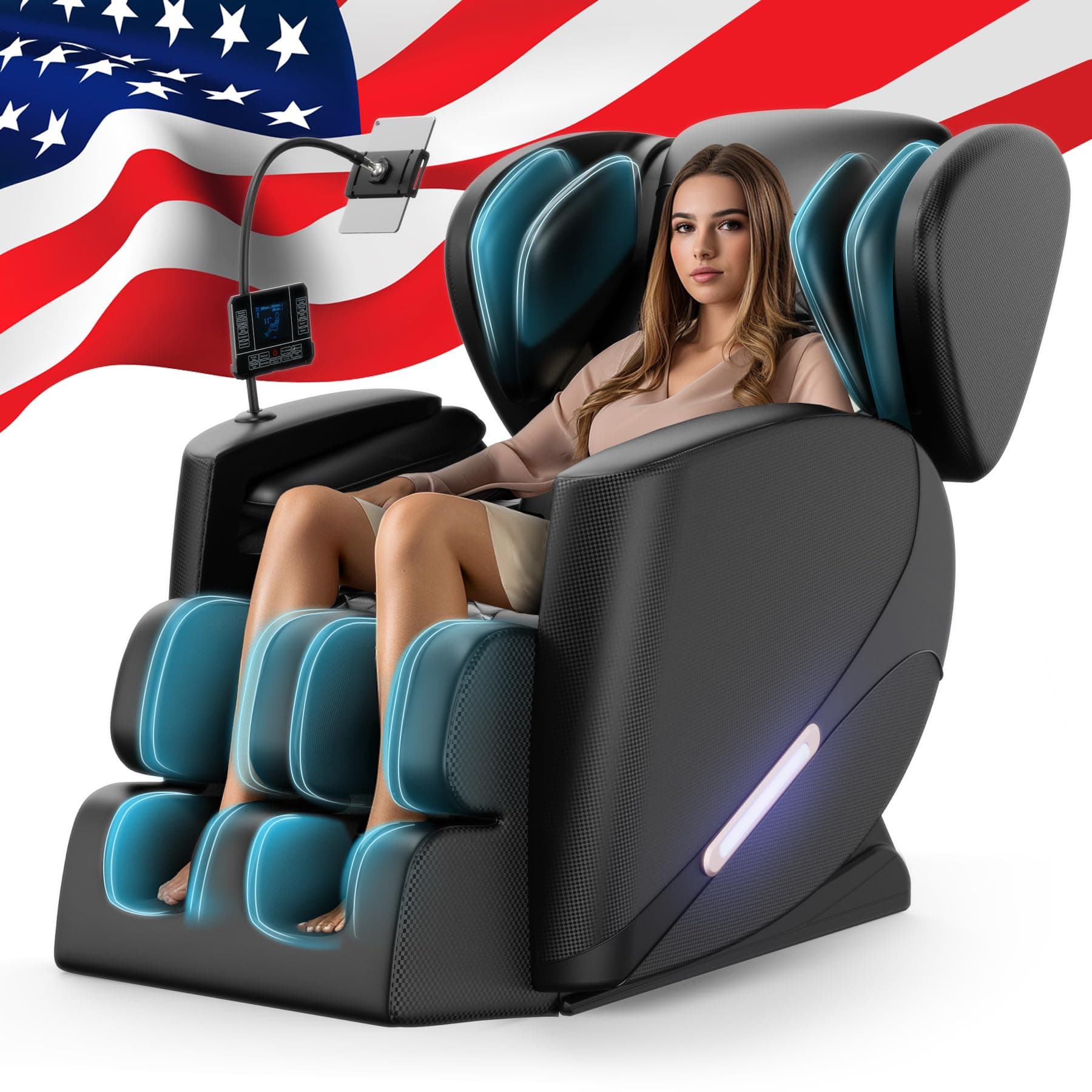 Full Body Massage Chair with Zero Gravity, Massage Chair Recliner with Heating, Airbags, Bluetooth Speaker, Foot Roller, Touch Screen