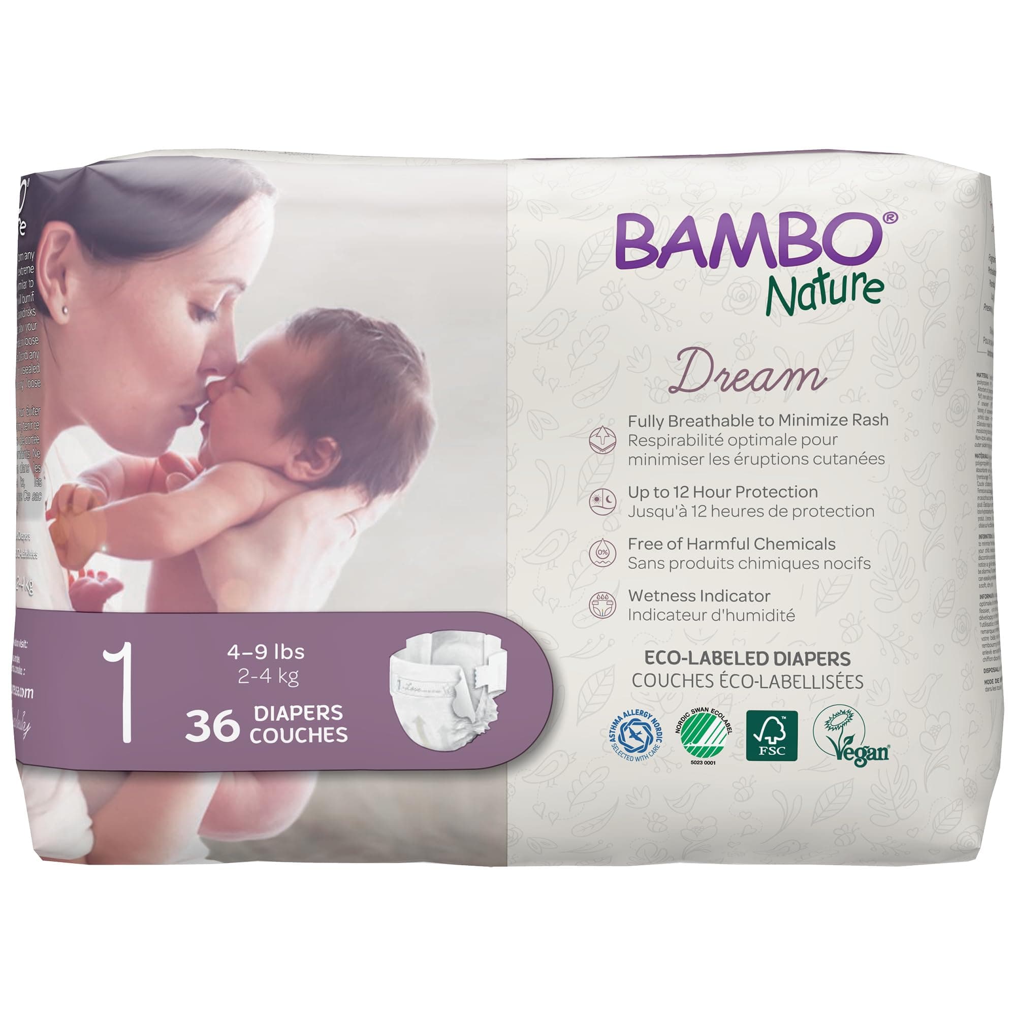Premium Eco-Friendly Baby Diapers, Size 1 (4-9 Lbs), 36 Count