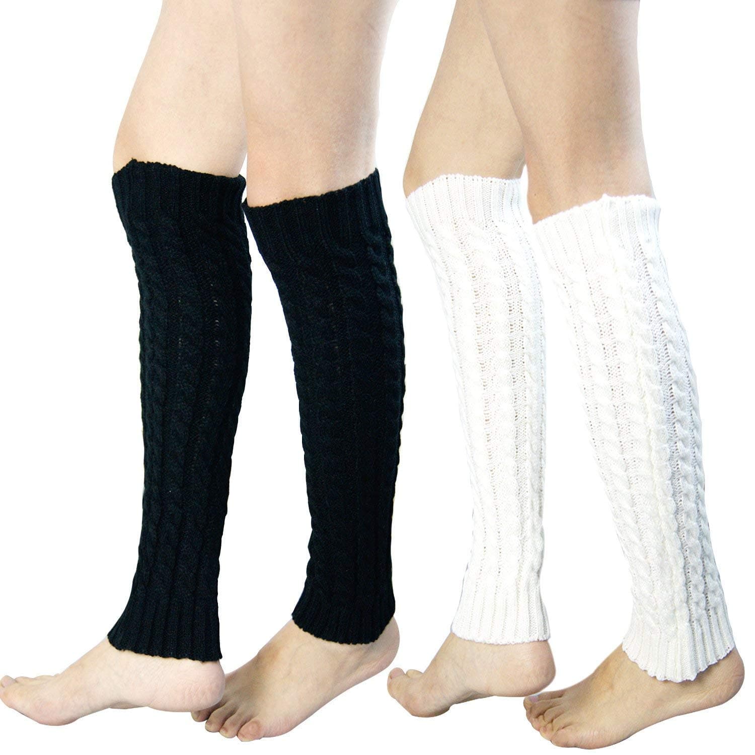 2 Pack of Womens Cable Knit Leg Warmers Knitted Crochet Long Socks
