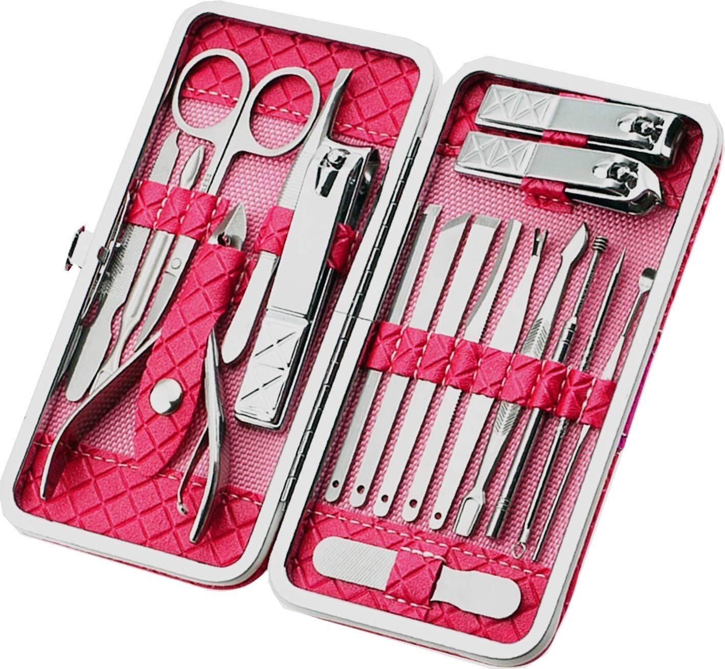 Manicure Set, Pedicure Kit, Nail Clippers, Professional Grooming Kit, Nail Tools with Luxurious Travel Case for Men and Women (Pink-18)