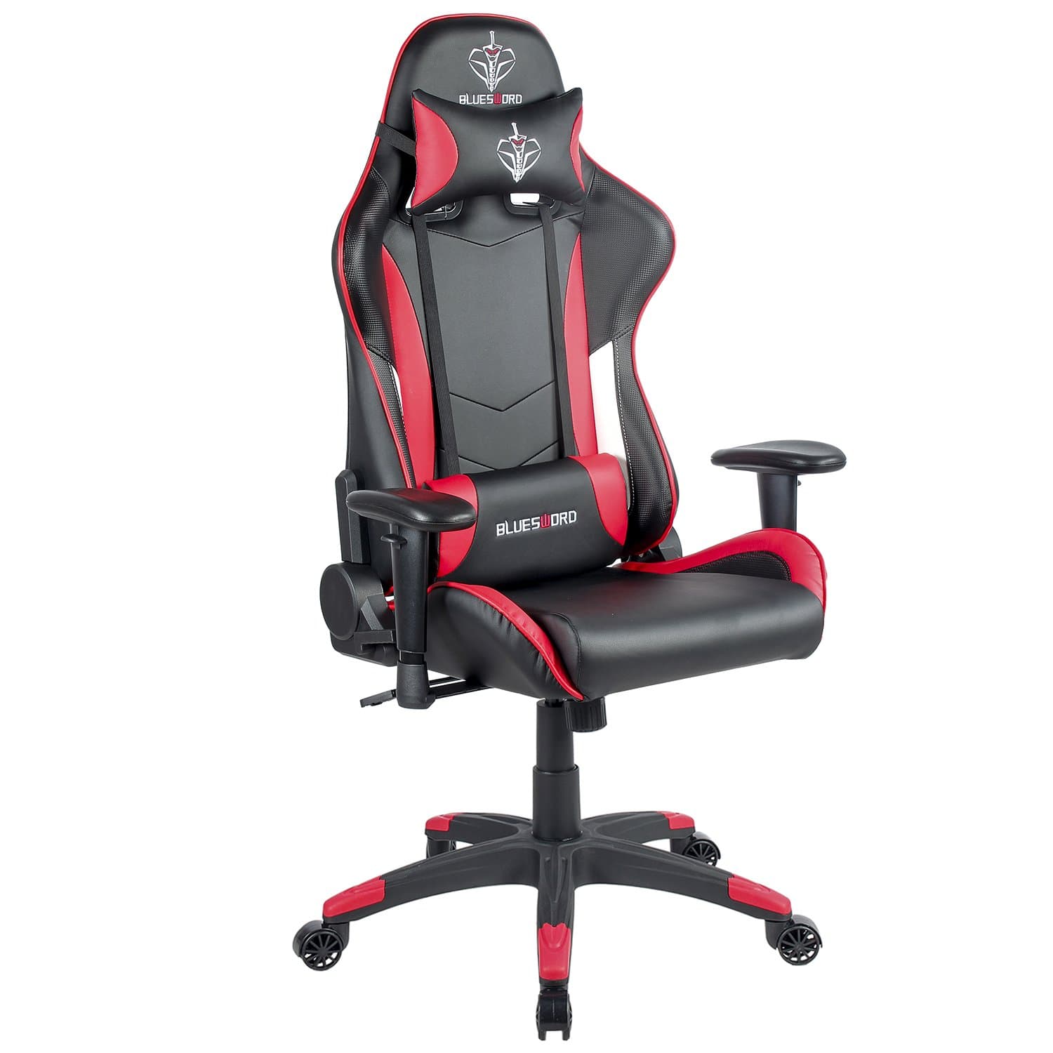 BLUE SWORD Carbon Fiber Gaming Chair Large Size Racing Style High-Back Adjustment Office Chair with Lumbar Support and Headrest White&Red, BS004