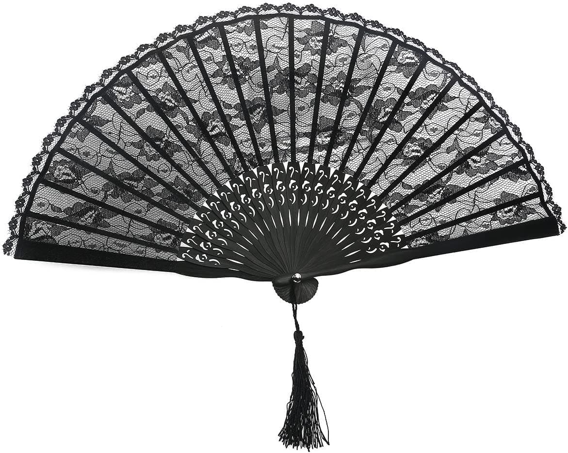 Women Hand Fan Hand Held Fans for Wedding Party Favor Fancy Dress (Black)