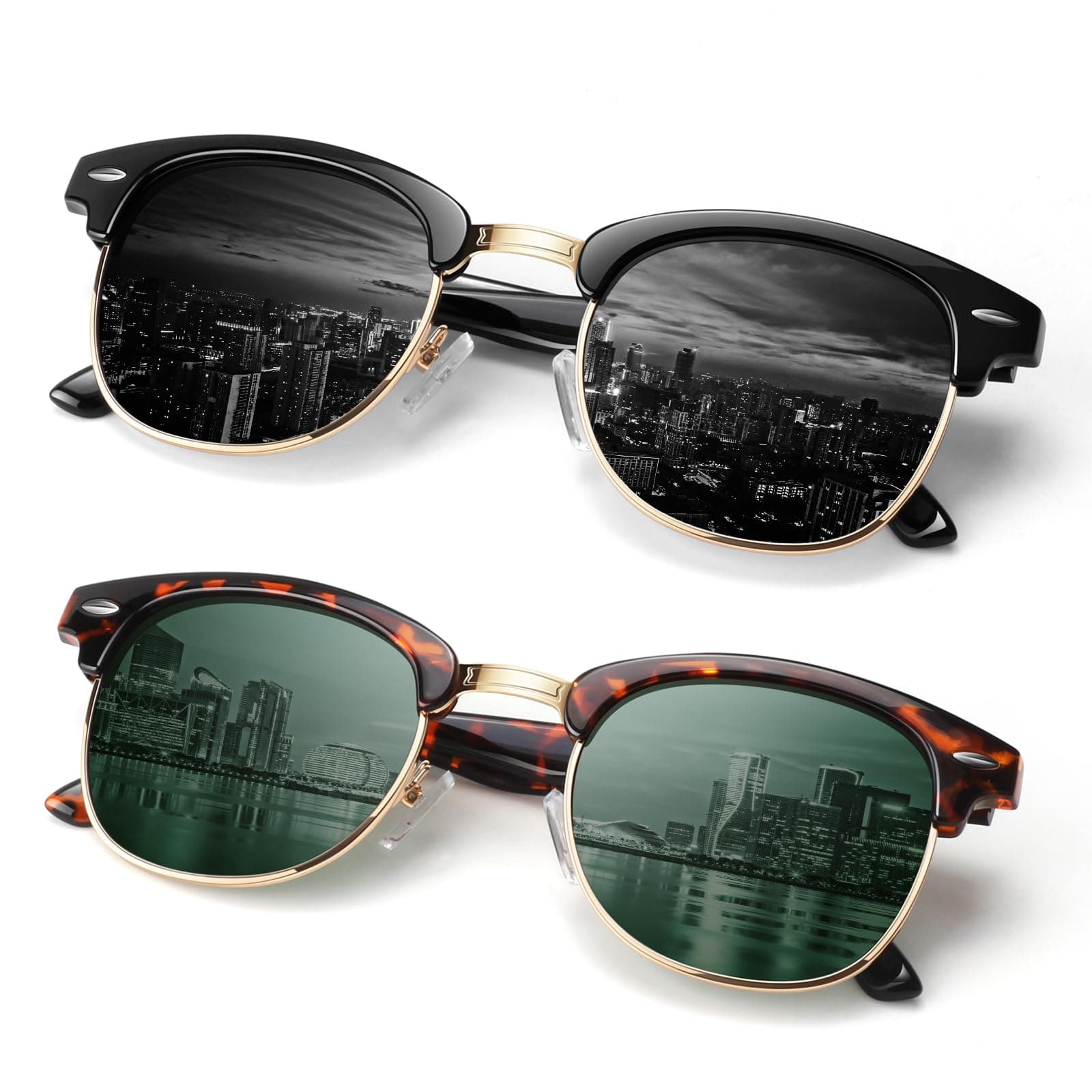 Polarized Sunglasses Men Women,Semi Rimless Retro Shades UV400 Protection