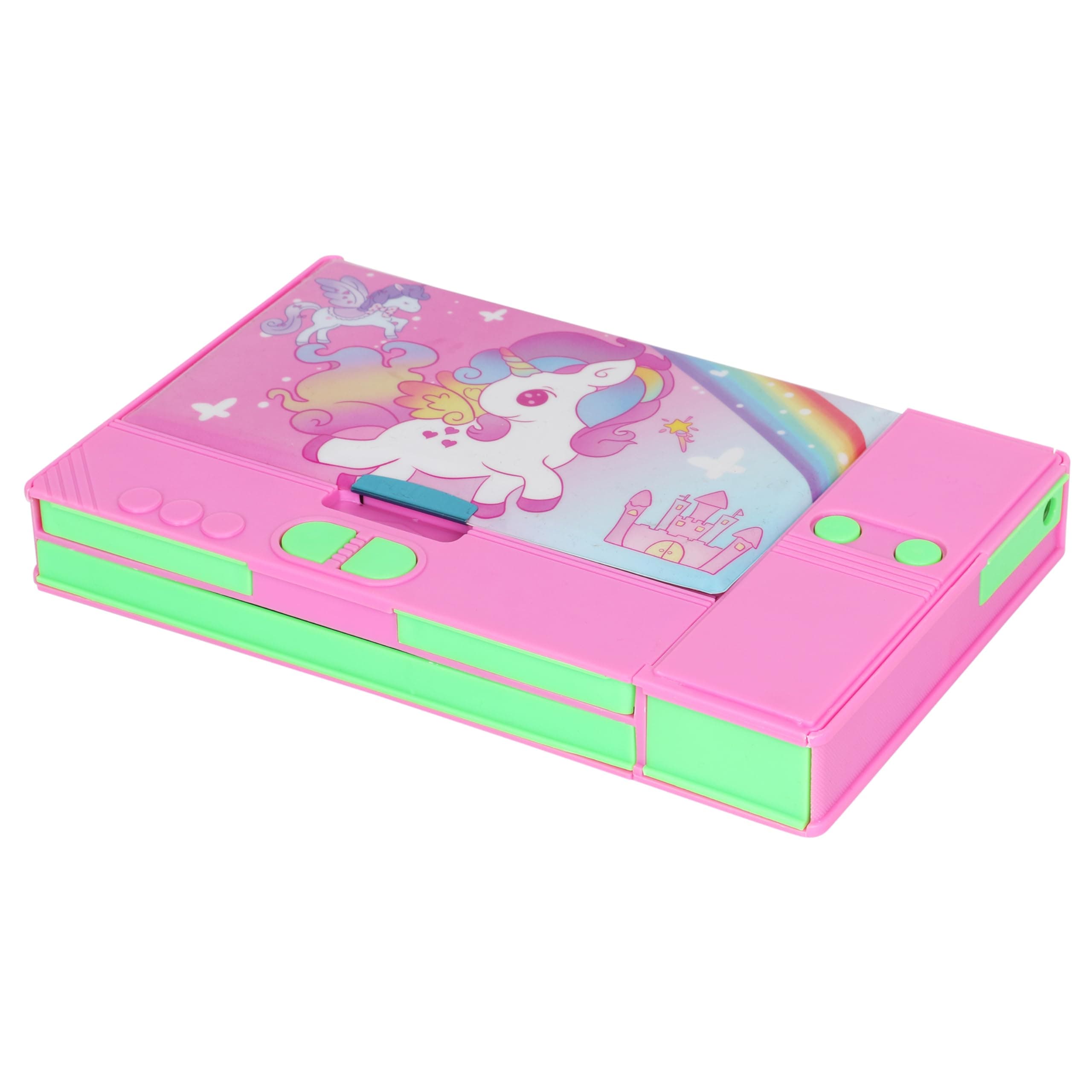 Samvardhan Boy's and Girl's PVC Multifunction Mini Jumbo Pencil Box with Compass for Birthday (Unicorn, Pink),for Kid
