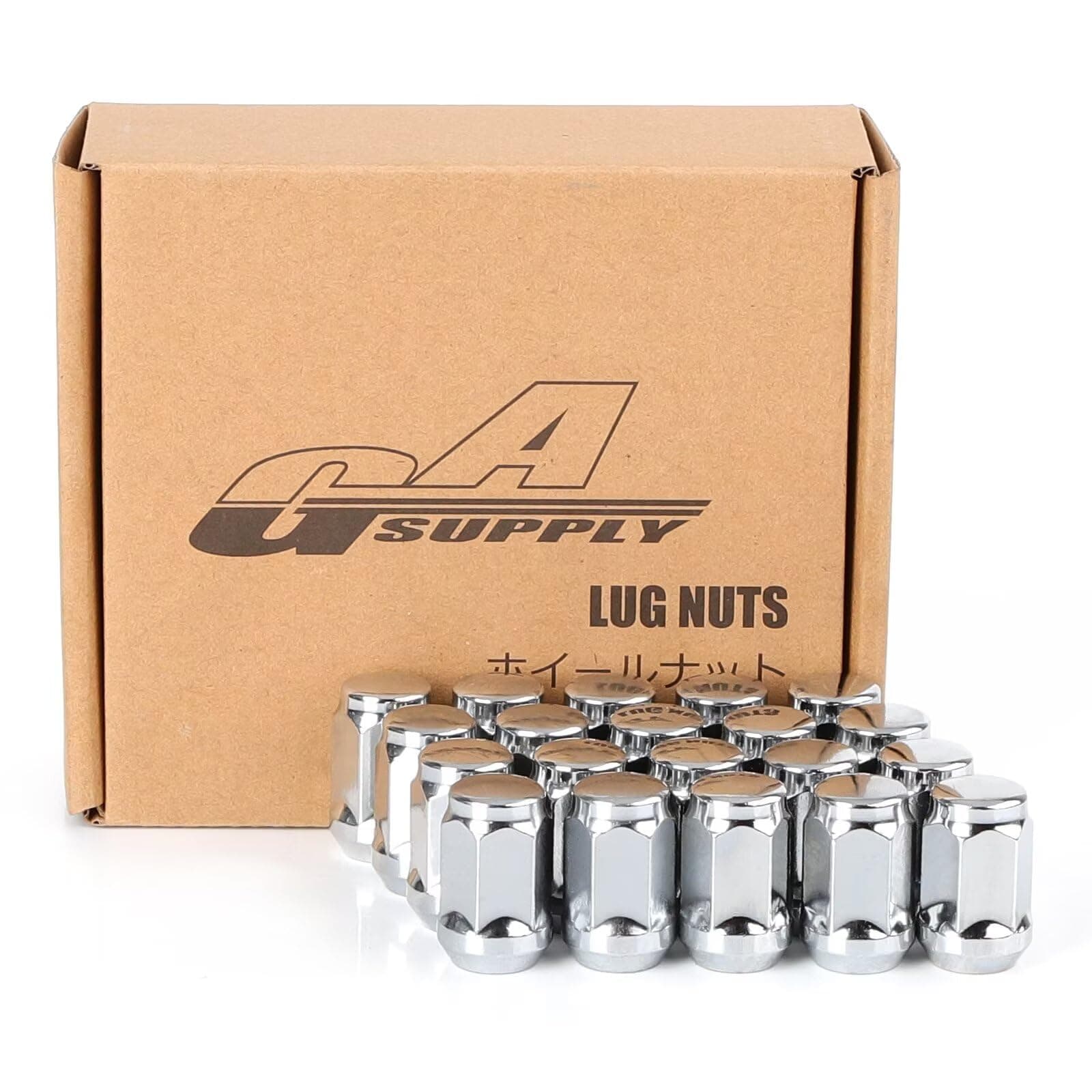 GAsupply 1/2x20 Lug Nuts 20pcs, Chrome 1/2''-20 Closed End Bulge Acorn Lug Nuts, 1.38" Tall 3/4" Hex, 60 Degree Conical/Cone Seat