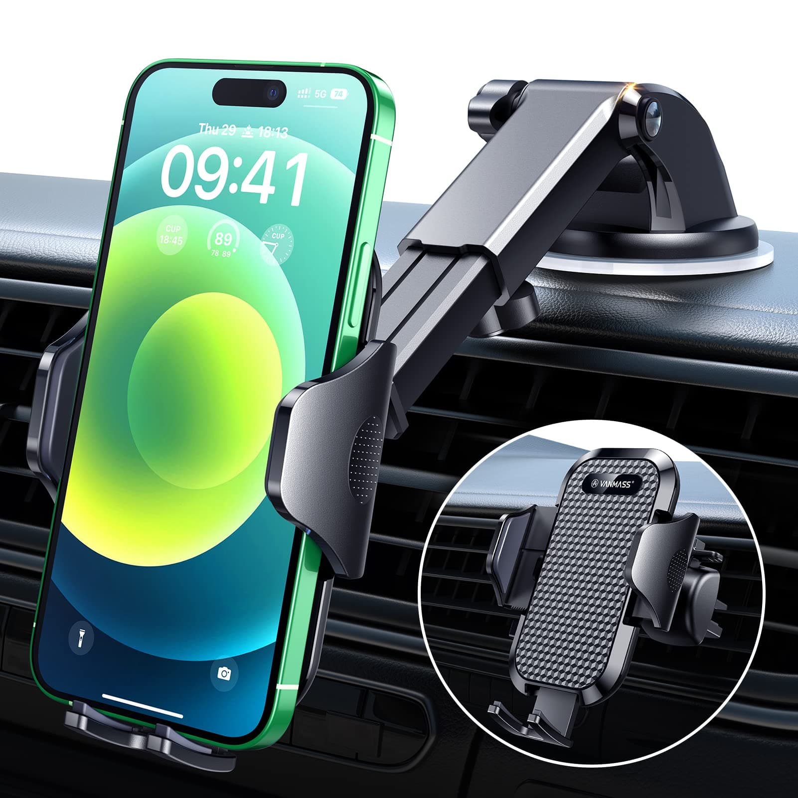 Car Phone Holder 2024 Military-Grade Phone Holder for Your Car Windshield Dashboard【 65 Lbs Strongest Suction】【Patent & Safety Certs】 Universal Cell Phone Car Mount for iPhone Samsung Android