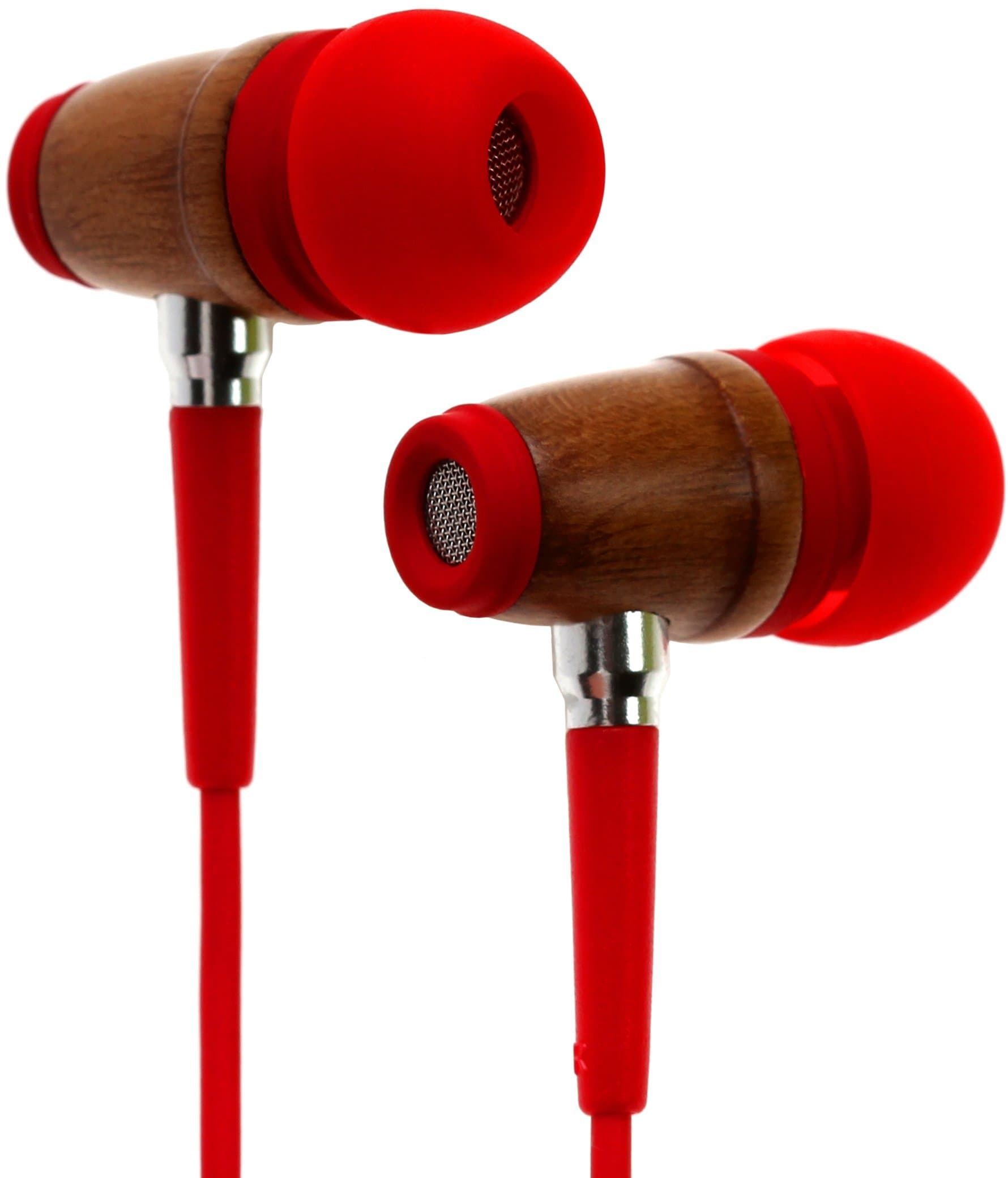 Symphonized Kids Volume Limited Premium Wood in-Ear Noise-isolating Headphones, Earbuds, Earphones with Mic (Firetruck Red)
