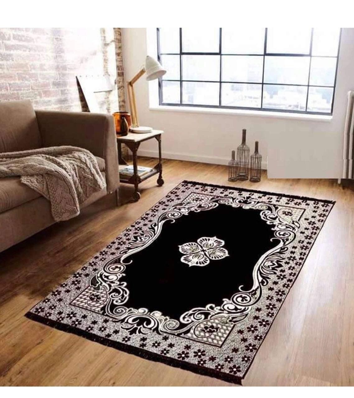 Kashmiri Carpet (Black, Chenille, Standard)