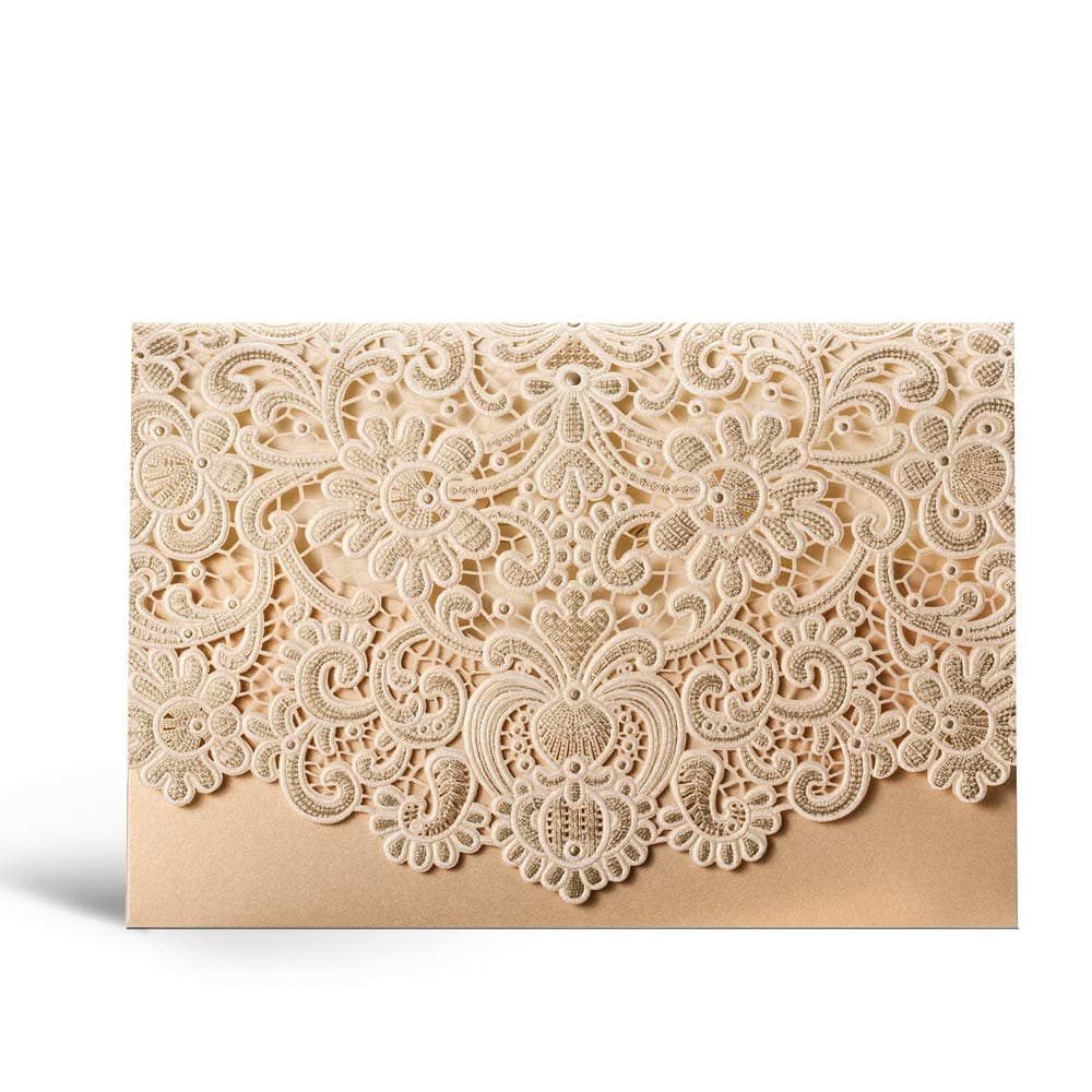 Jofanza5x7.3 Inch 20PCS Gold Laser Cut Wedding Invitations Cards with Envelopes Blank Lace Flora Invitation for Engagement Bridal Shower
