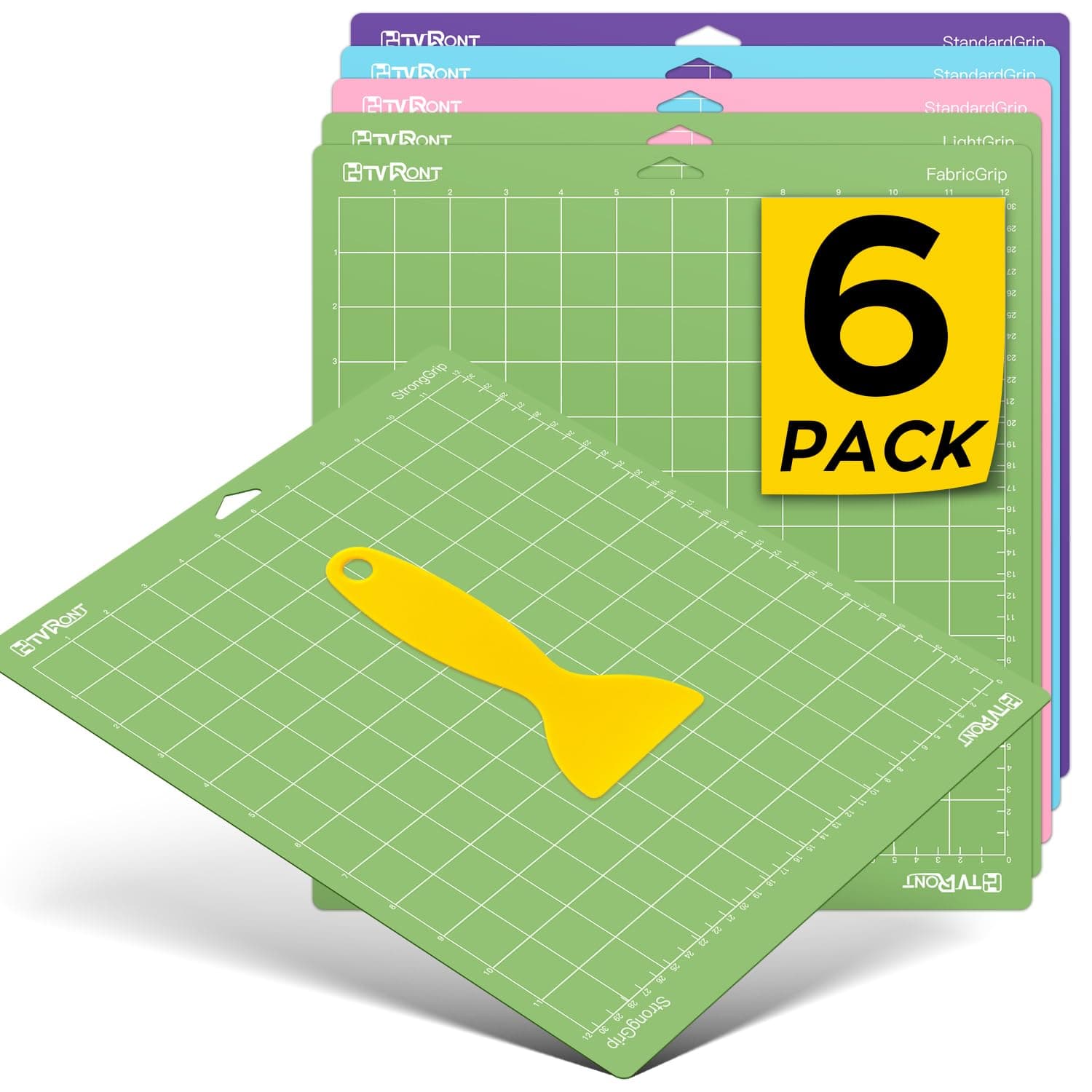 6 Pack Cutting Mat 12x12, StandardGrip, LightGrip, StrongGrip, FabricGrip for Cricut Explore Air 2/Air/One