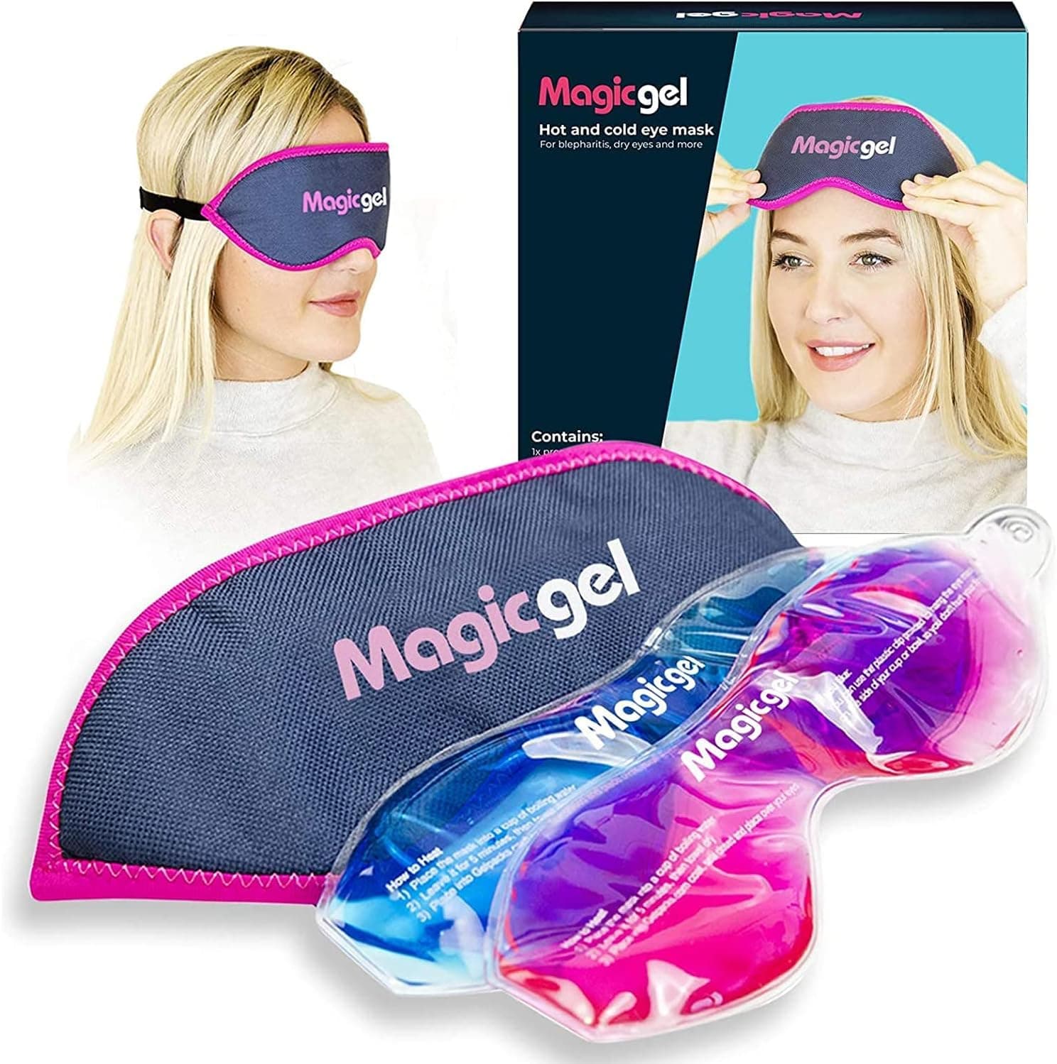 Magic Gel Eye Mask Cold Pack | 2 Pack Cooling Eye Mask for Sleeping | Reuable Cold Eye Mask & Hot Eye Compress with Adjustable Strap | Eye ice Pack for Migraine, Styes, Blepharitis, MGD & Tired Eyes