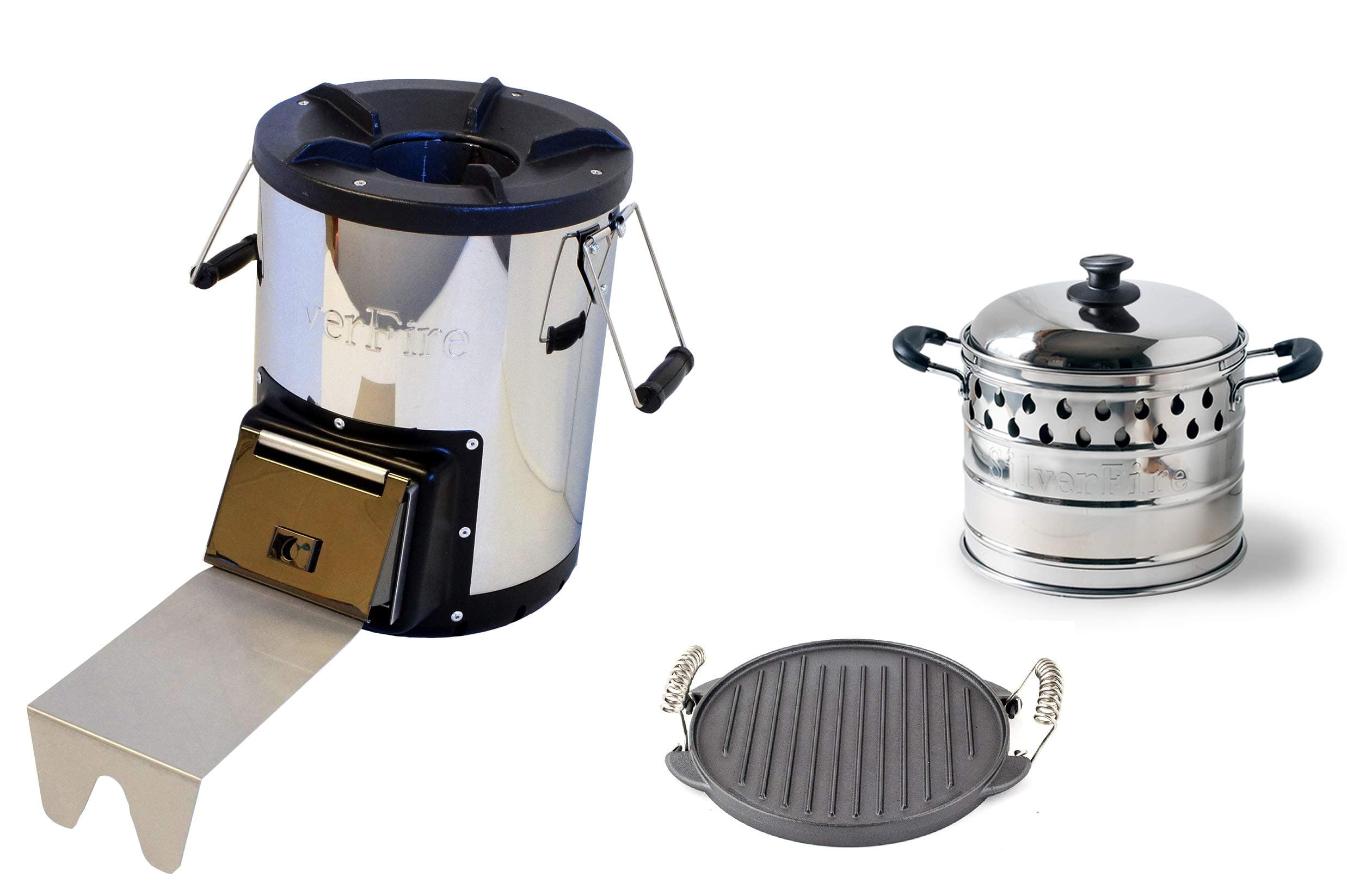 Silverfire Survivor Wood burning Rocket Stove Outdoor Camping Biomass with Pot and Grill