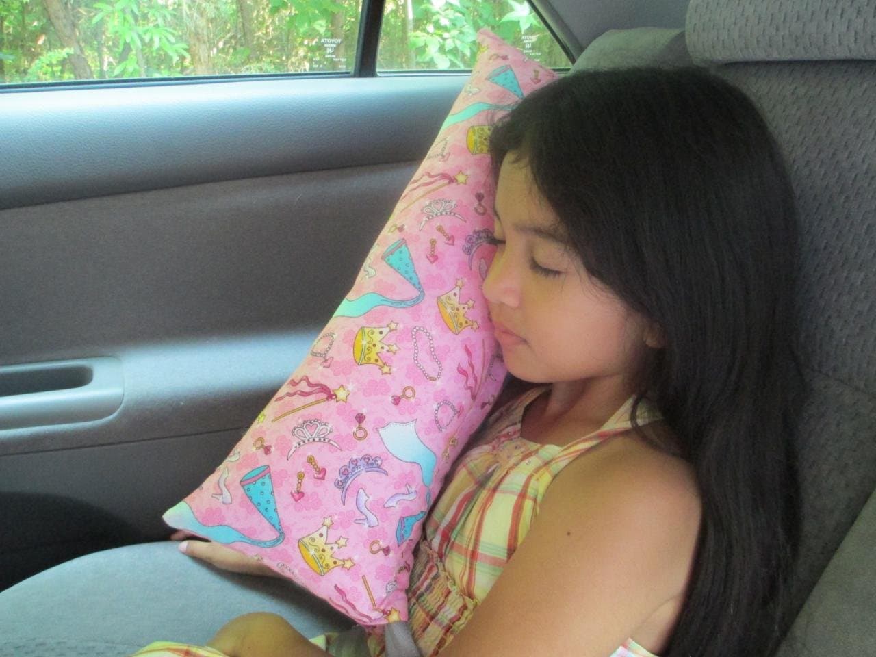Childrens Pink Princess Tiara Travel Pillow - Seatbelt Pillow- Personalized