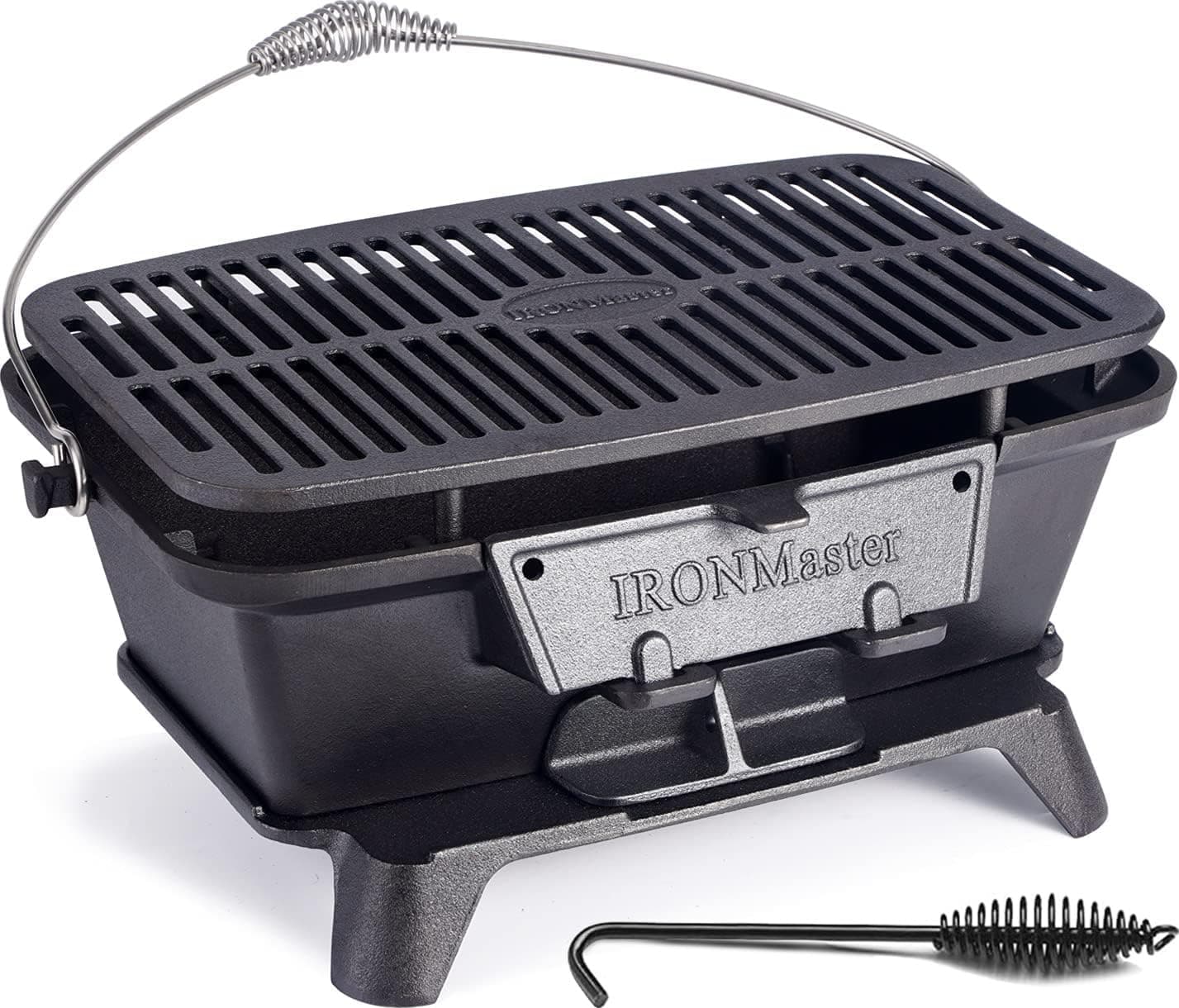 IronMaster Hibachi Grill Outdoor - Small Portable Charcoal Grill, 100% Cast Iron, Japanese Yakitori Tabletop Camping Grill - Cooking Grate Surface 17" x 10.5" for 5-8 People