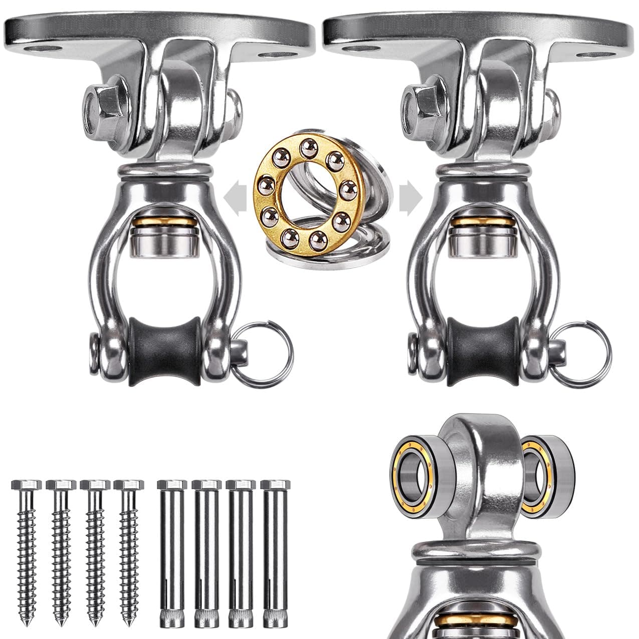 SELEWARE Silent Bearing Swivel Swing Hangers Stainless Steel Swing Hooks Ceiling Mount Swing Bracket for Aerial Yoga Silks Swing Chair Heavy Bag Swing Set Indoor Outdoor Swing 2 Pack