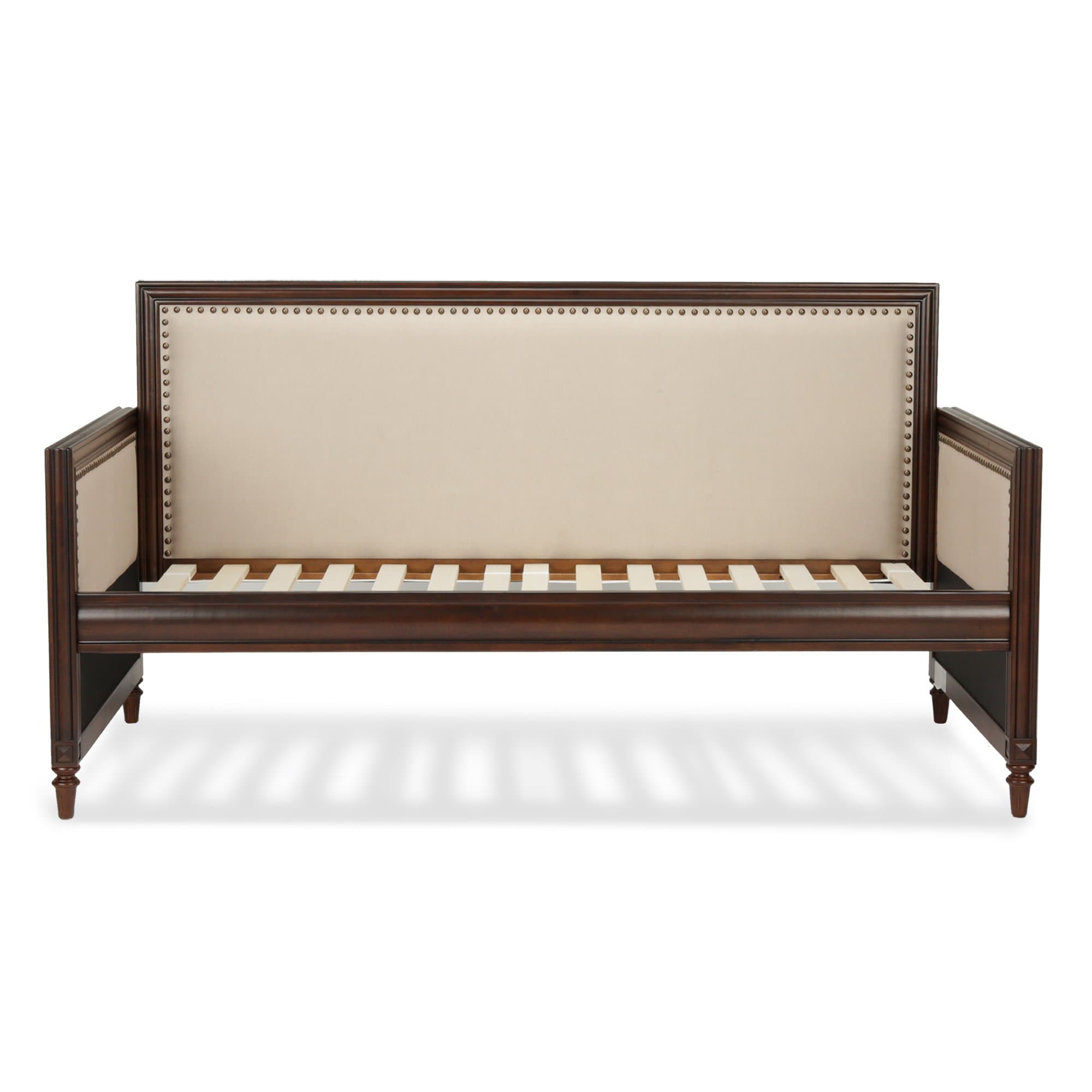 Leggett & Platt Grandover Wood Daybed with Cream Upholstery and Nailhead Trim, Espresso Finish, Twin