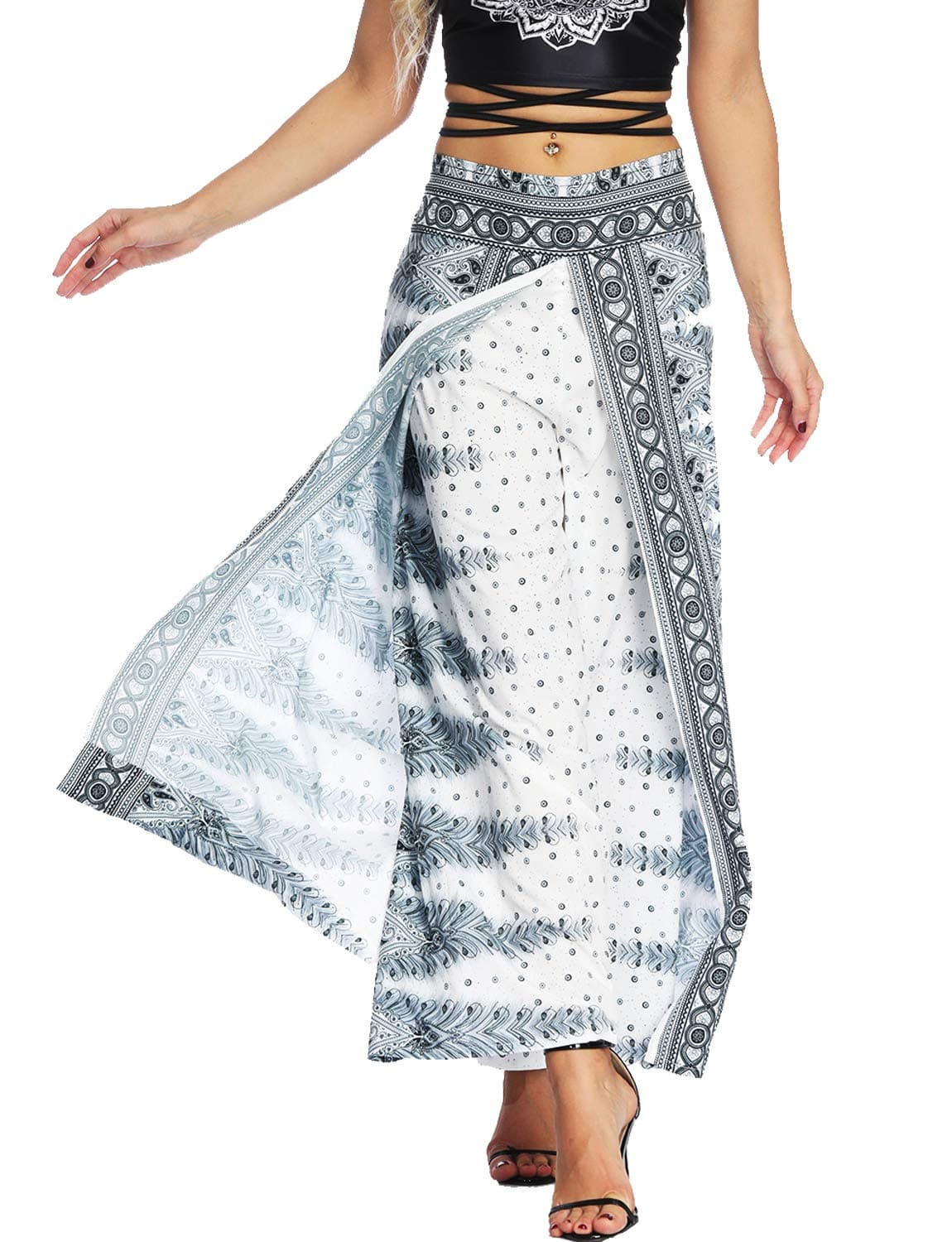 TIANNBU Women's Trouser Floral Loose Fit Yoga Pants Bohemian Lounge Trouser for Pilates