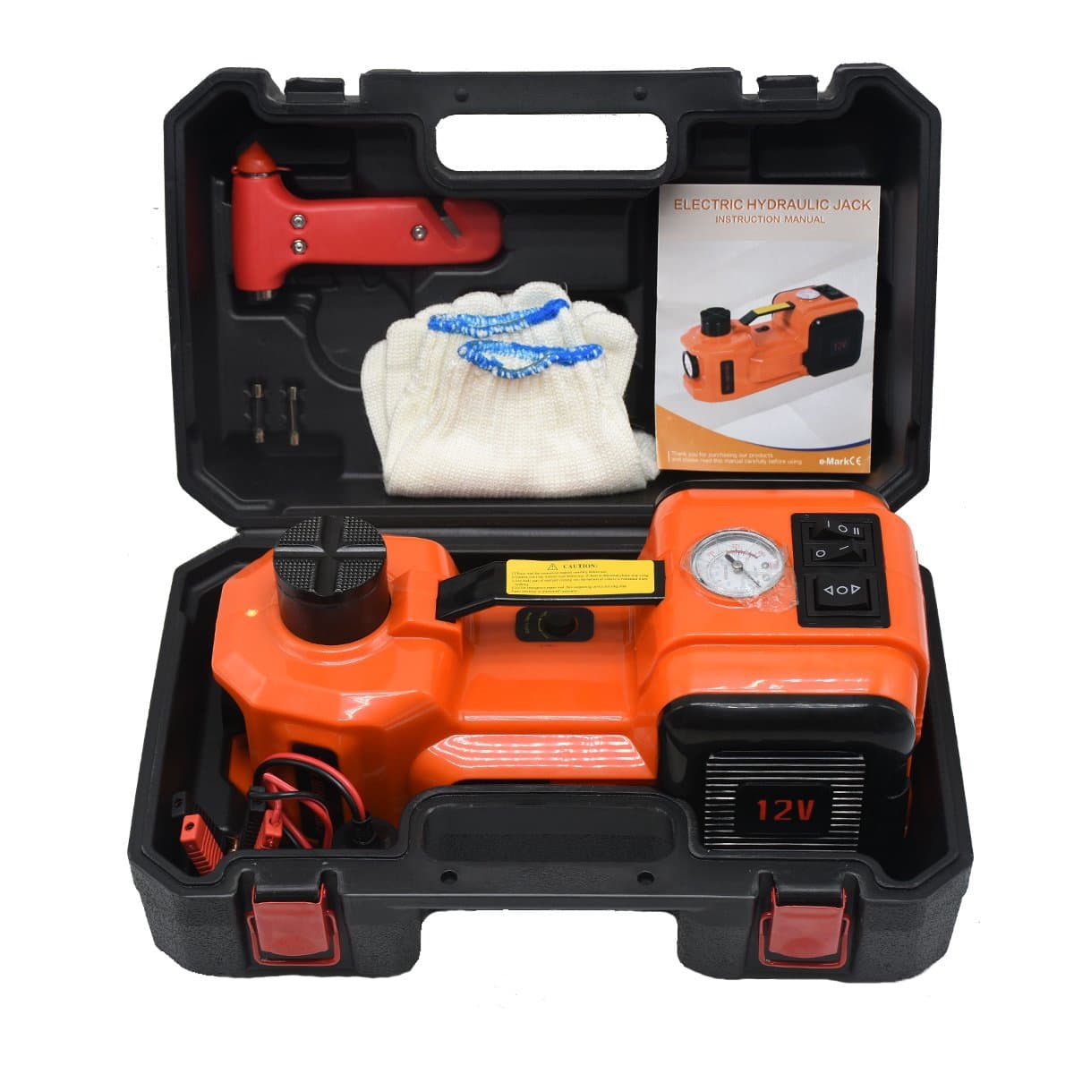 MoGlory 12V DC 5.0T(11000lb) Electric Hydraulic Floor Jack and Tire Inflator Pump and LED Flashlight 3 in 1 Set (3 in 1 Set)