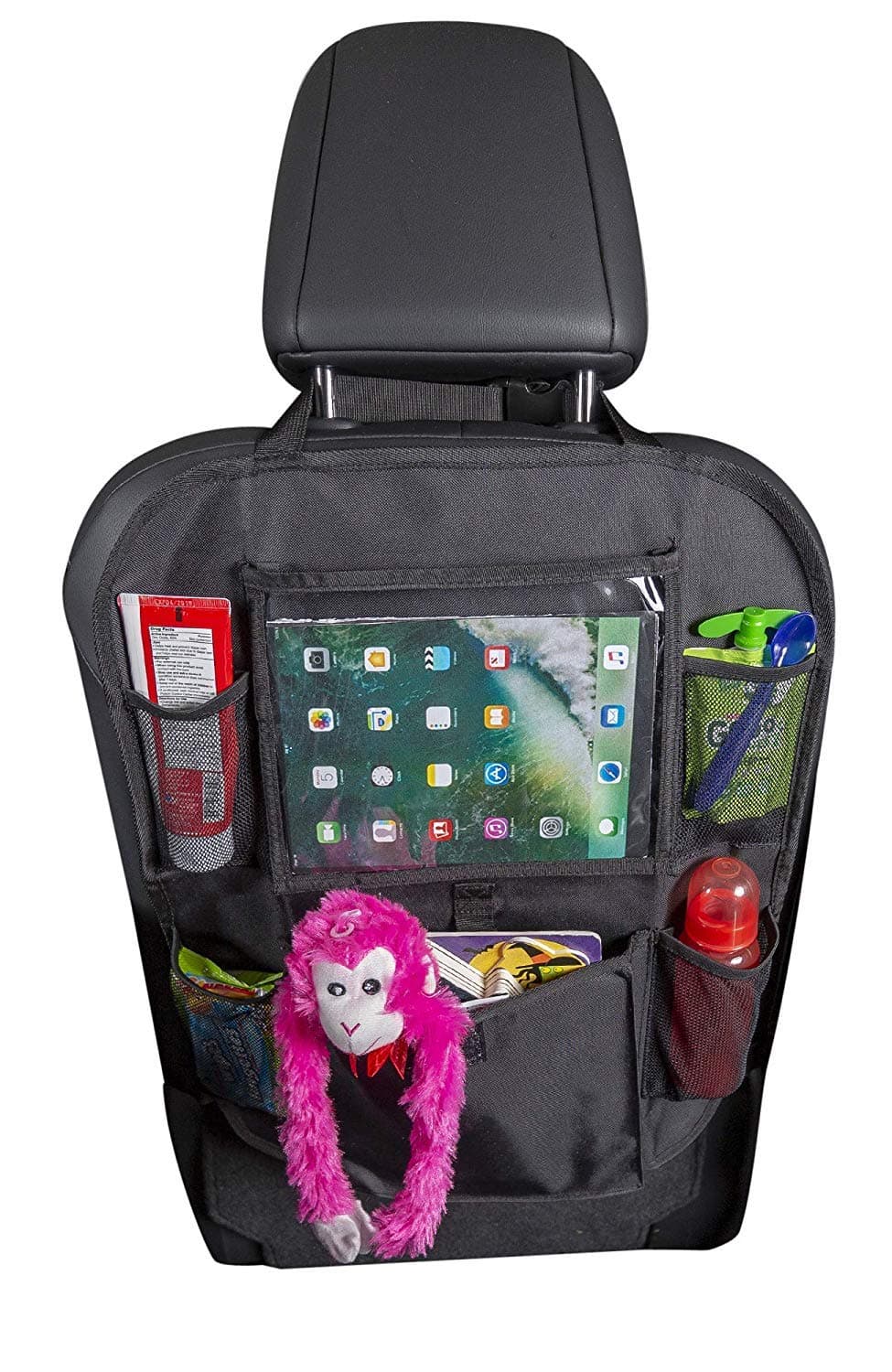 Car Back Seat Organizer for Kids and Toddlers by Tidelands | 5 Pockets, Touch Screen Tablet Holder for Android & iOS | Multipurpose | Kick Mat, Car Organizer