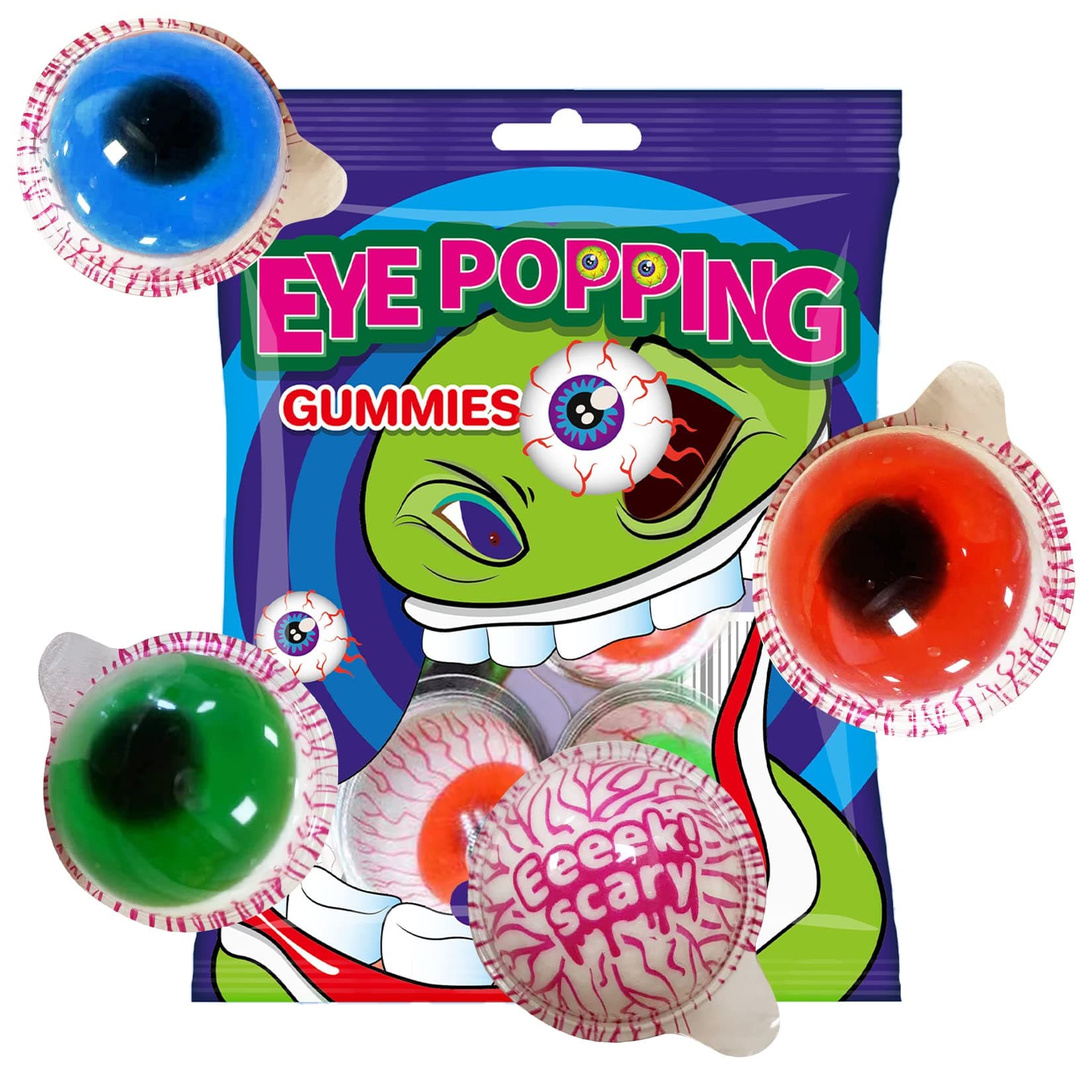 Fusion Select 2 Packs Eye Popping Gummies - Sweet Eyeball Candy for Halloween, Birthday, Trick Or Treat, Party Candy - Individually Wrapped Jelly Filled Gummies Candy for Kids, Novelty Candy Gag Gift