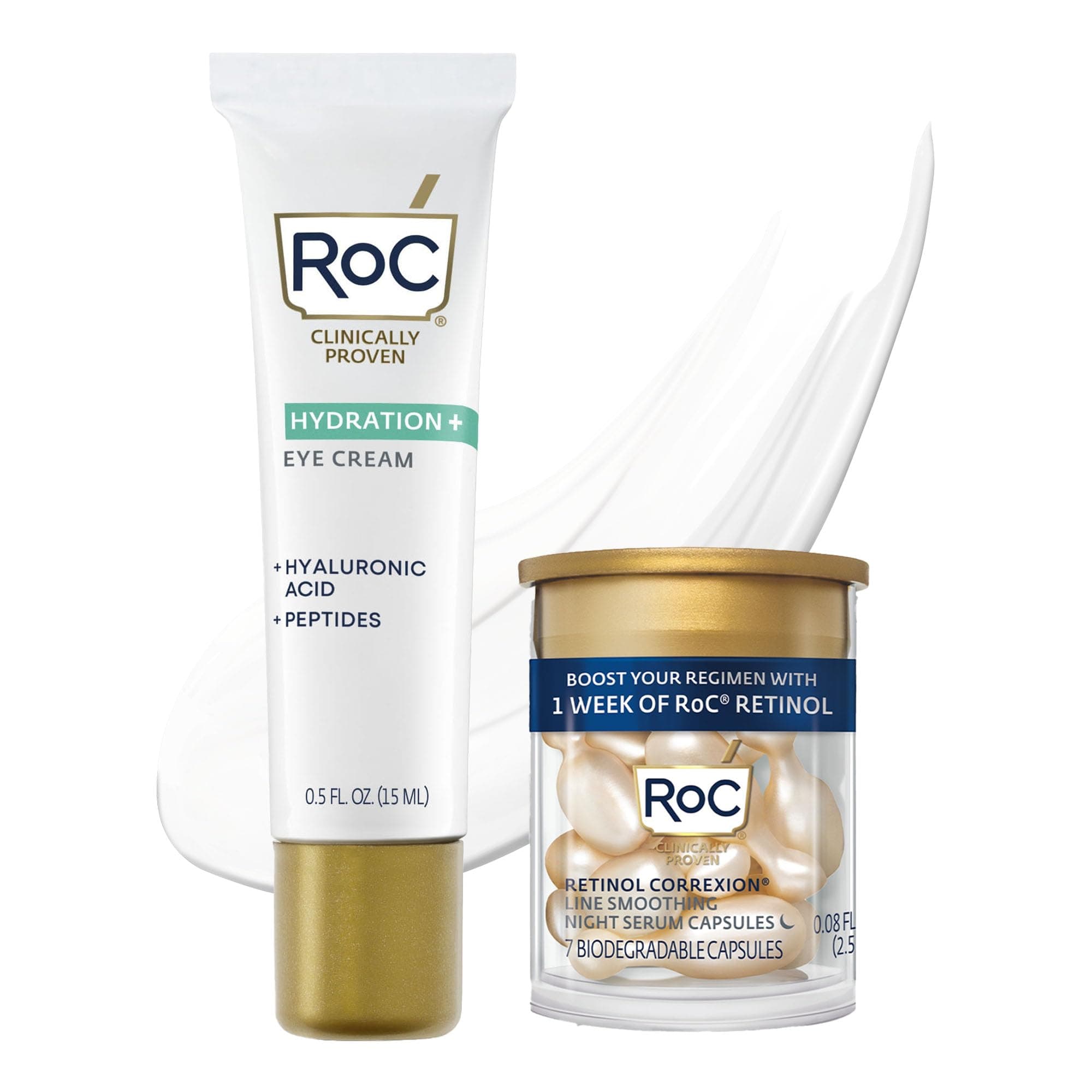 Multi Correxion Hyaluronic Acid Anti Aging Under Eye Cream for Puffiness & Dark Circles (.5 OZ) + RoC Retinol Capsules (7 CT), Skin Care Routine, Fragrance & Paraben Free for Women and Men