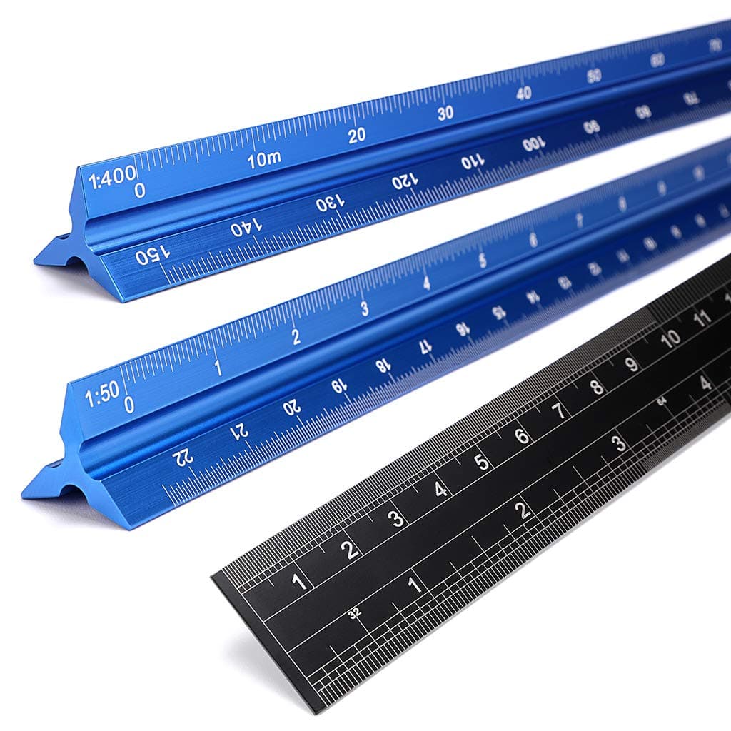 OwnMy 30CM Solid Aluminum Metric Triangular Architect Scale Ruler Set, Architectural and Engineer Scale Ruler Set Professional Etched Scales Drafting Rulers for Blueprints Civil Engineering, Blue