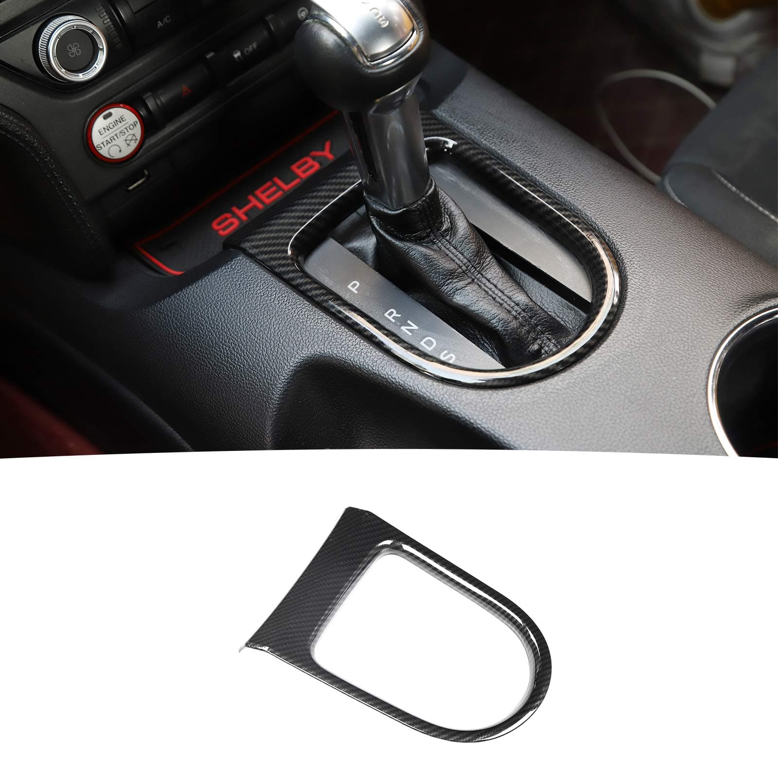 RT-TCZ Gear Shift Panel Frame Cover Interior Trim Sticker Accessories Compatible with Ford Mustang 2015 2016 2017 2018 2019 2020 2021 2022 (Carbon Fiber Grain)
