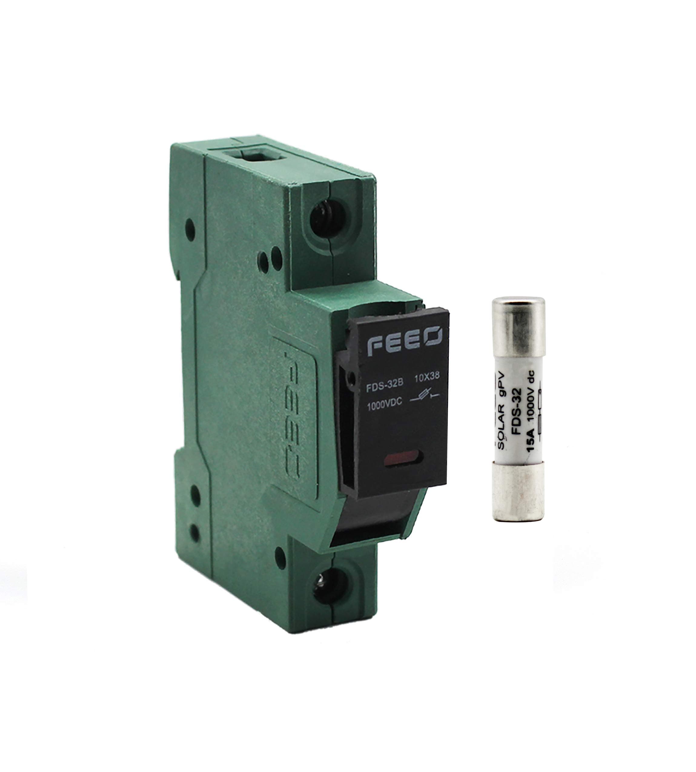 FEEO Plastic 15A 1000V Solar DC Fuse with Holder (Green)