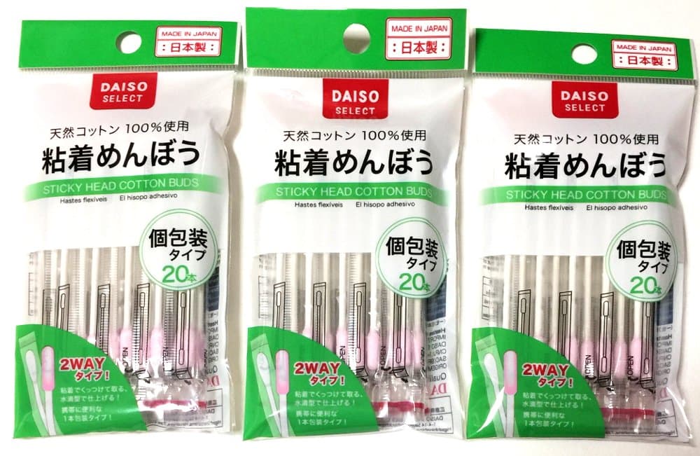 3 X Daiso Japan Sticky Head Cotton Buds 20 Pieces Swab