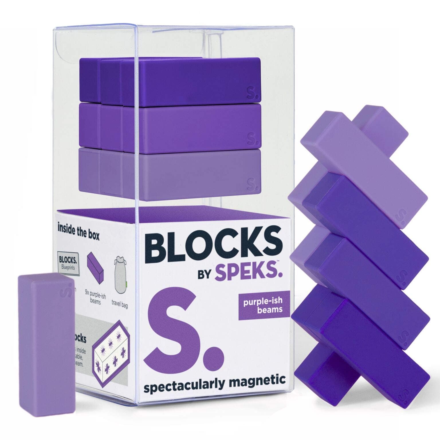 Speks Blocks Beams --Fun Magnetic Desk Toy Building Blocks for Office Stress for Adults ( Purple-ish)