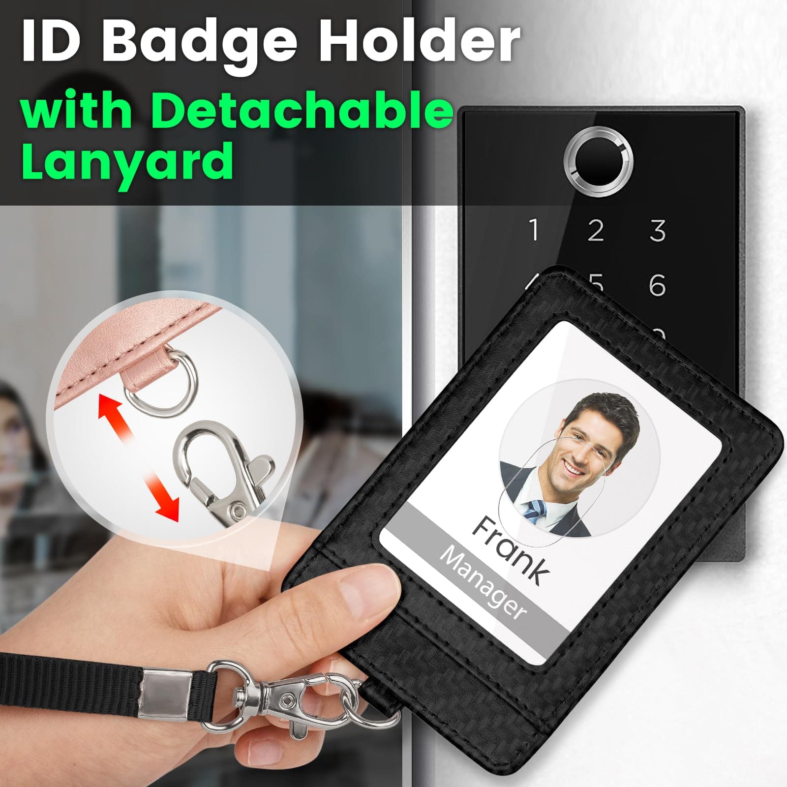 TALONITE Badge Holder for AirTag, PU Leather ID Badge Holder with 1 Clear ID Window & 2 Credit Card Slot & 1 Detachable Neck Lanyard