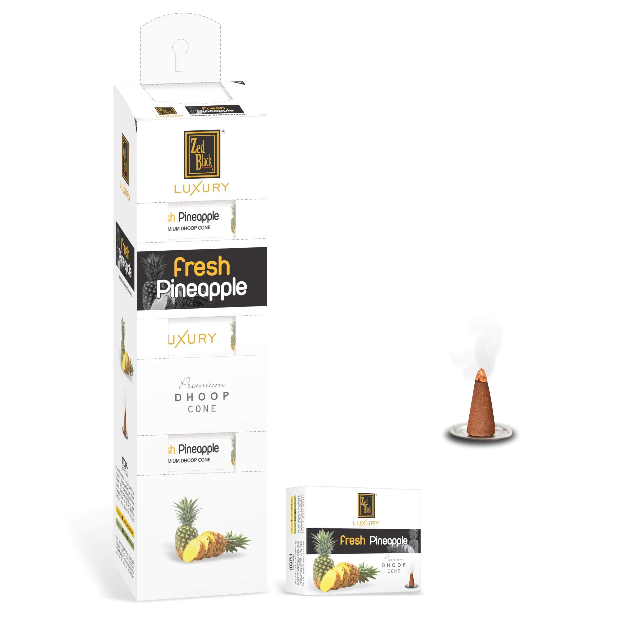 Zed Black Luxury Premium - Pineapple Dhoop Cones - Pack of 12 - Fragrance Dhoop Cones