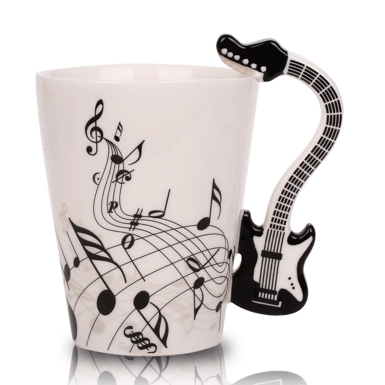 12.9 Oz Guitar Mug Music Note Tea Coffee Milk Ceramic Music Cup Mug Gifts for Guitar Players Musicians Gift for Women,Men, Friend,Teacher,Black