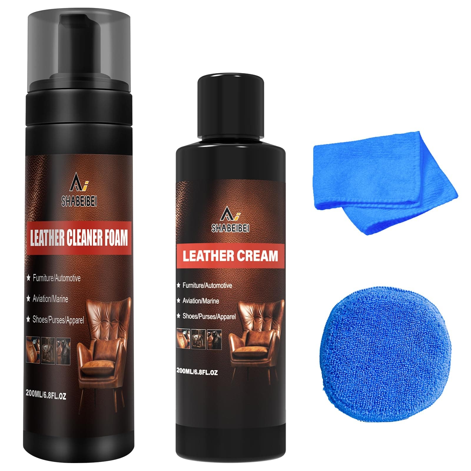 SHABEIBEI Leather Cleaner and Conditioner Kit for Car Seats and Interiors Seats, Boots, Bags Works on Natural, Synthetic, Pleather, Faux Leather