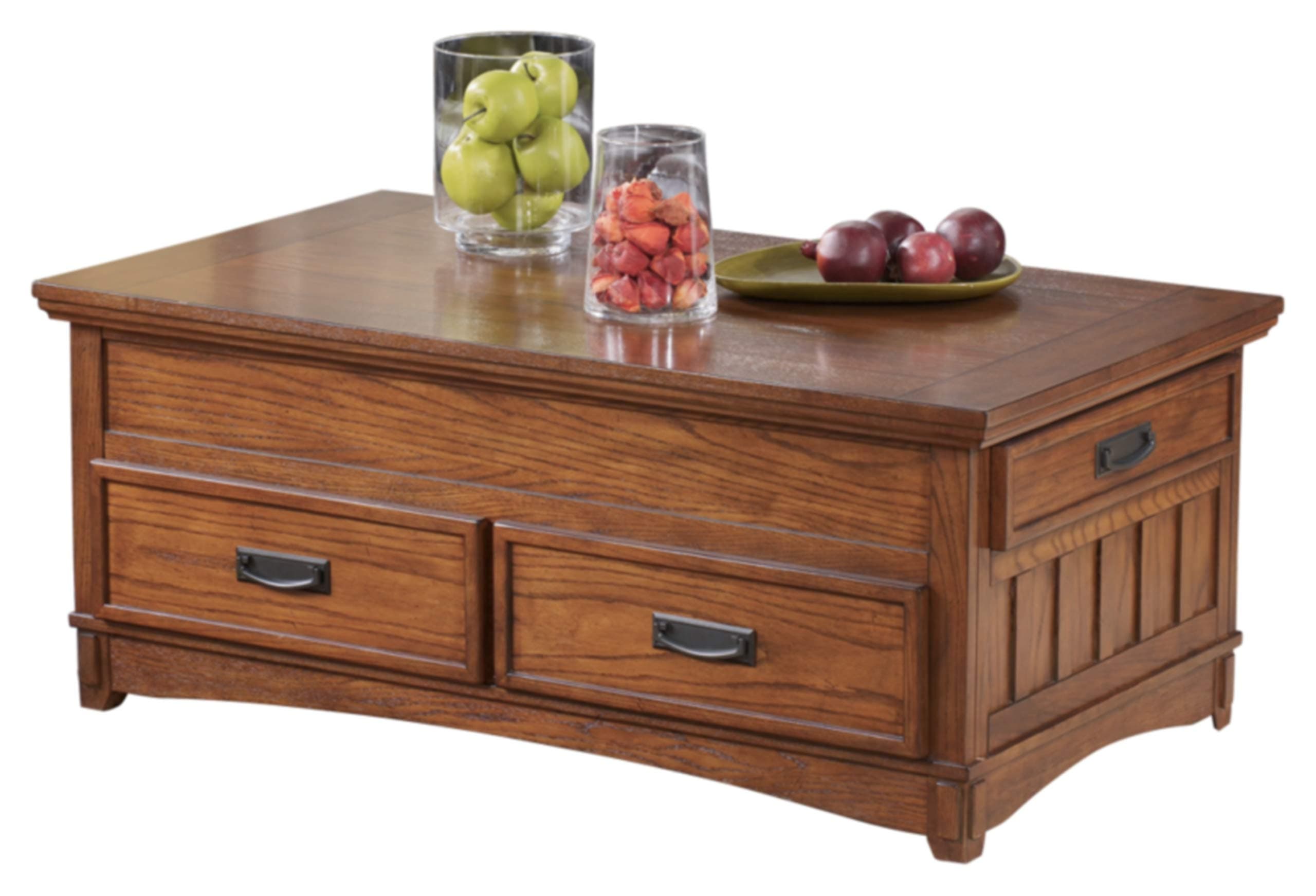 Signature Design by Ashley Cross Island Traditional Lift Top Coffee Table with 4 Drawers and Casters for Movement, Light Brown