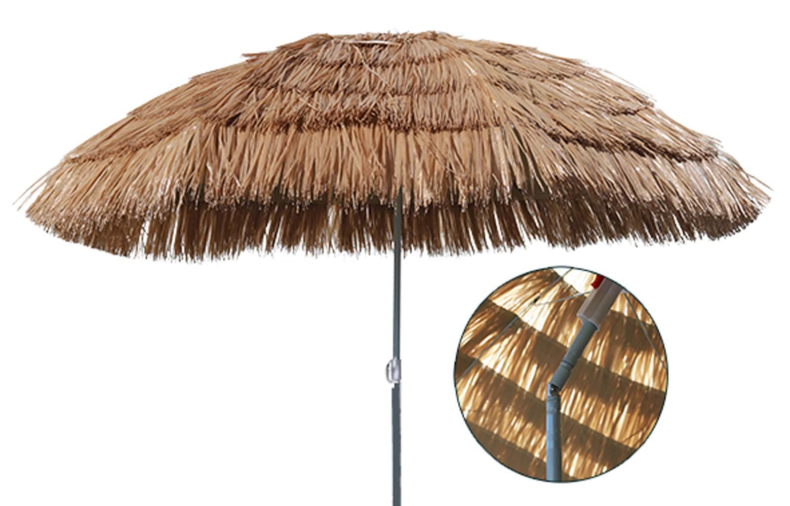 Mojawo Hawaii Beach Umbrella Sun Protection Garden Umbrella Umbrella Sun Protection Bendable Polyester Beige Diameter 1.6 m
