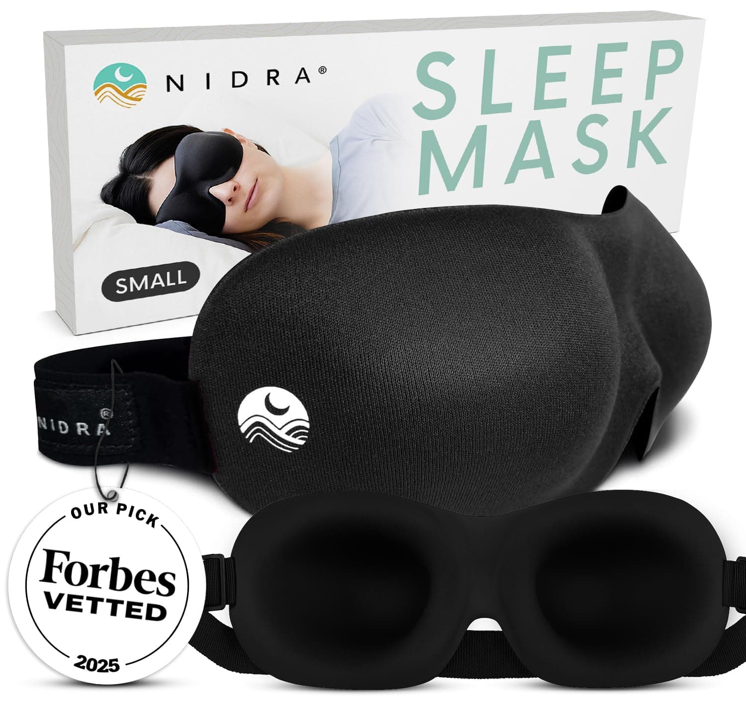 Nidra Contoured Sleep Mask for Men Women – Zero Pressure Fit, Light Blocking Eye Shade for Side Sleeping & Travel – Black, Small Size