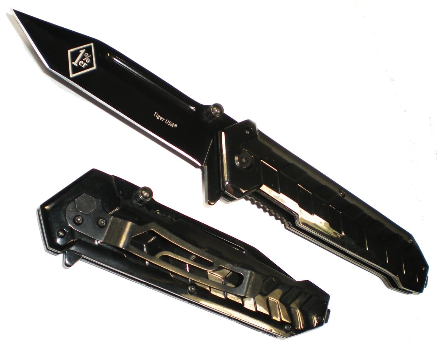 9" BLACK HEAVY DUTY TANTO BLADE 1% Motorcycle Biker Gang Pocket Knife Weighs 10 Ounces!