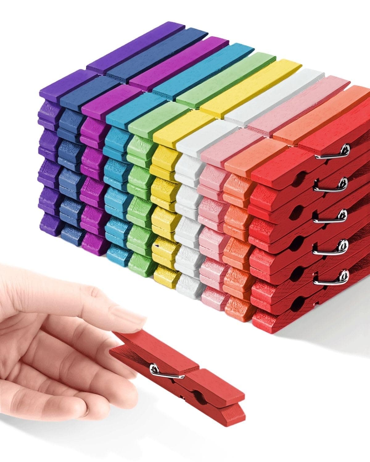 Colored Clothespins, Colorful Clothes Pins Wooden Clips Rainbow Colors 50 Pack Decorative Crafts Pegs Photos Pictures Decoration Clip Clothing Hanging Closepins, 2.9 Inch