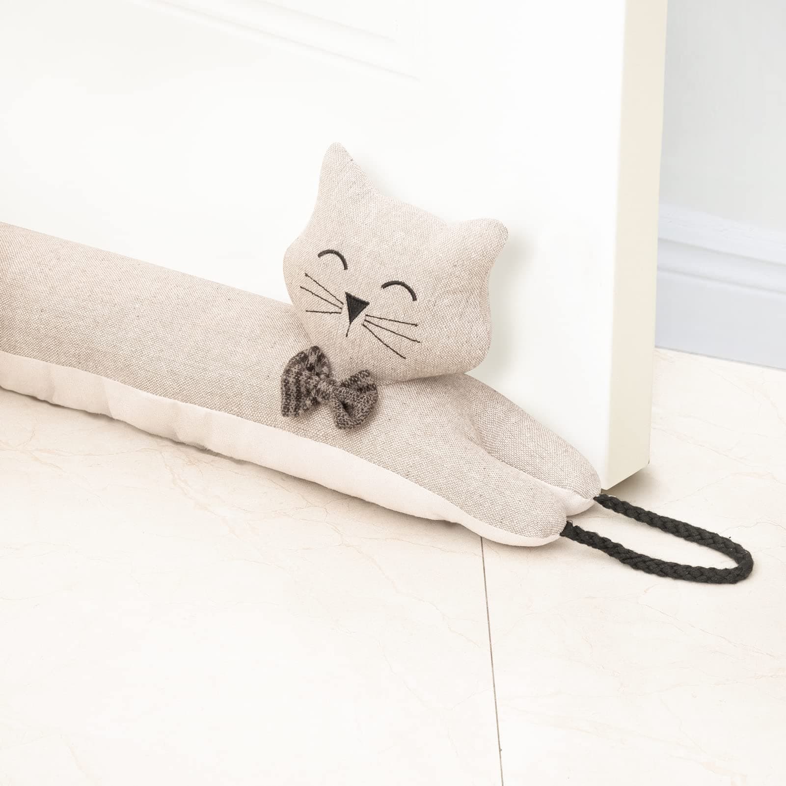 Marwood Under Door Draft Stopper Decorative Wind Stopper 36 inch for Door & Window, Weighted Animal Air Draft Stopper Snake Noise Blocker for Bottom of Door with Hanging Loops -Khaki Cat