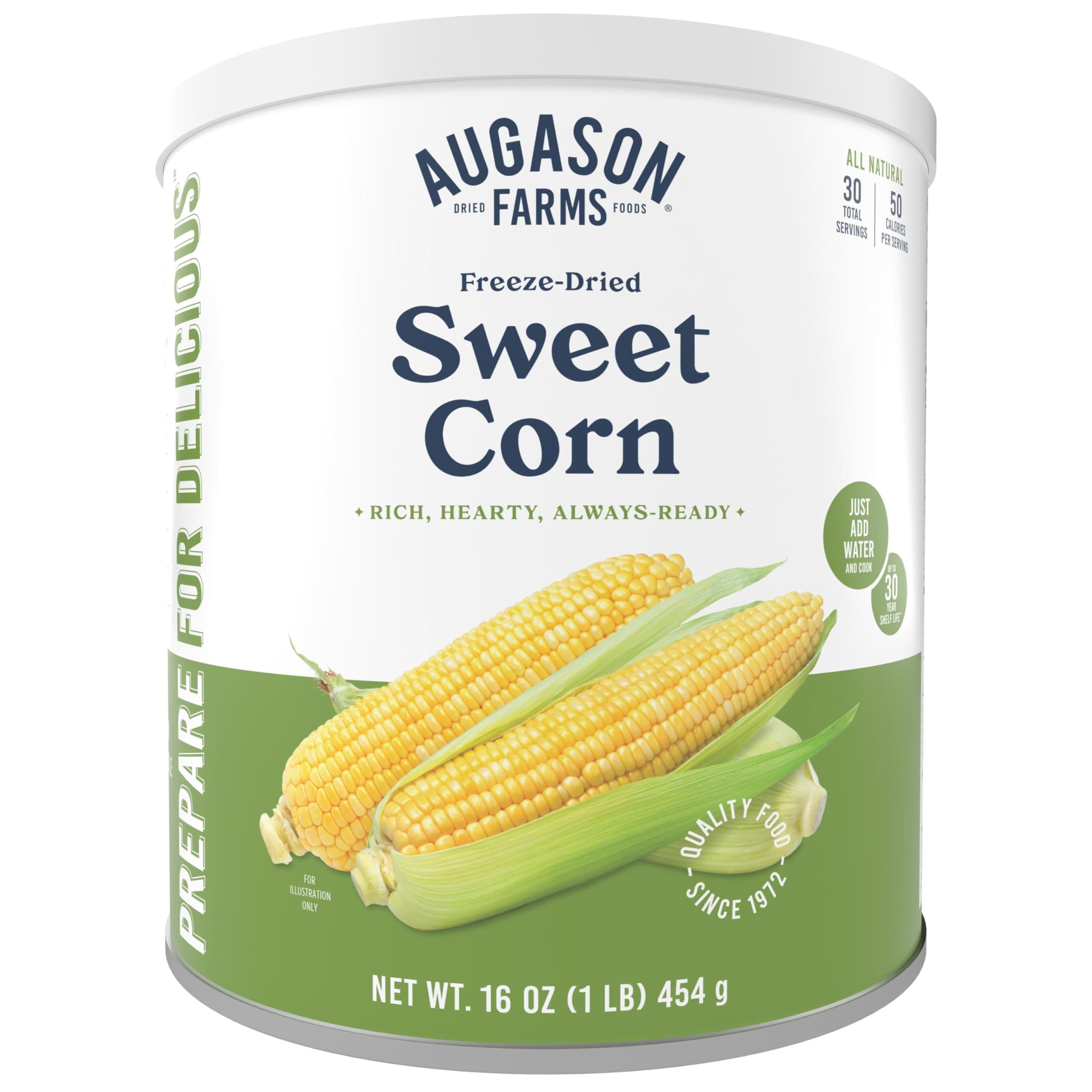 Augason Farms Freeze-Dried Sweet Corn Emergency Food Supply, 30 Servings, 30 Year Shelf Life, Great for Cooking, Side Dishes, and Snacks - Dehydrated Meals, Survival Food Camping Essentials Can