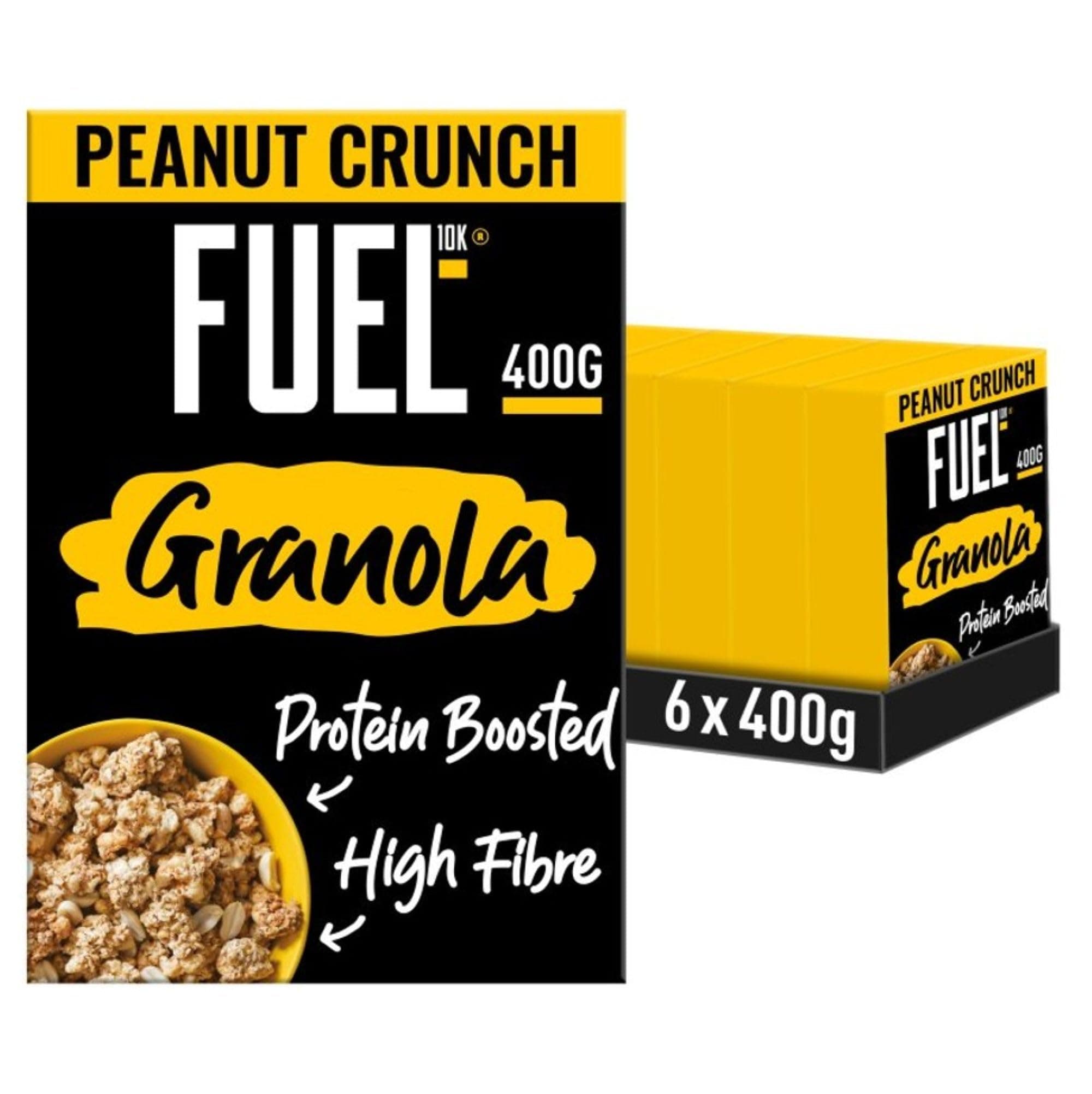 Protein Boosted, Chunky Granola, Peanut Loaded, 6 x 400 Gram Box - High Fibre, Vitamin Boosted Vegan Cereal with Roasted Peanuts & Whole Grain Oat Flakes
