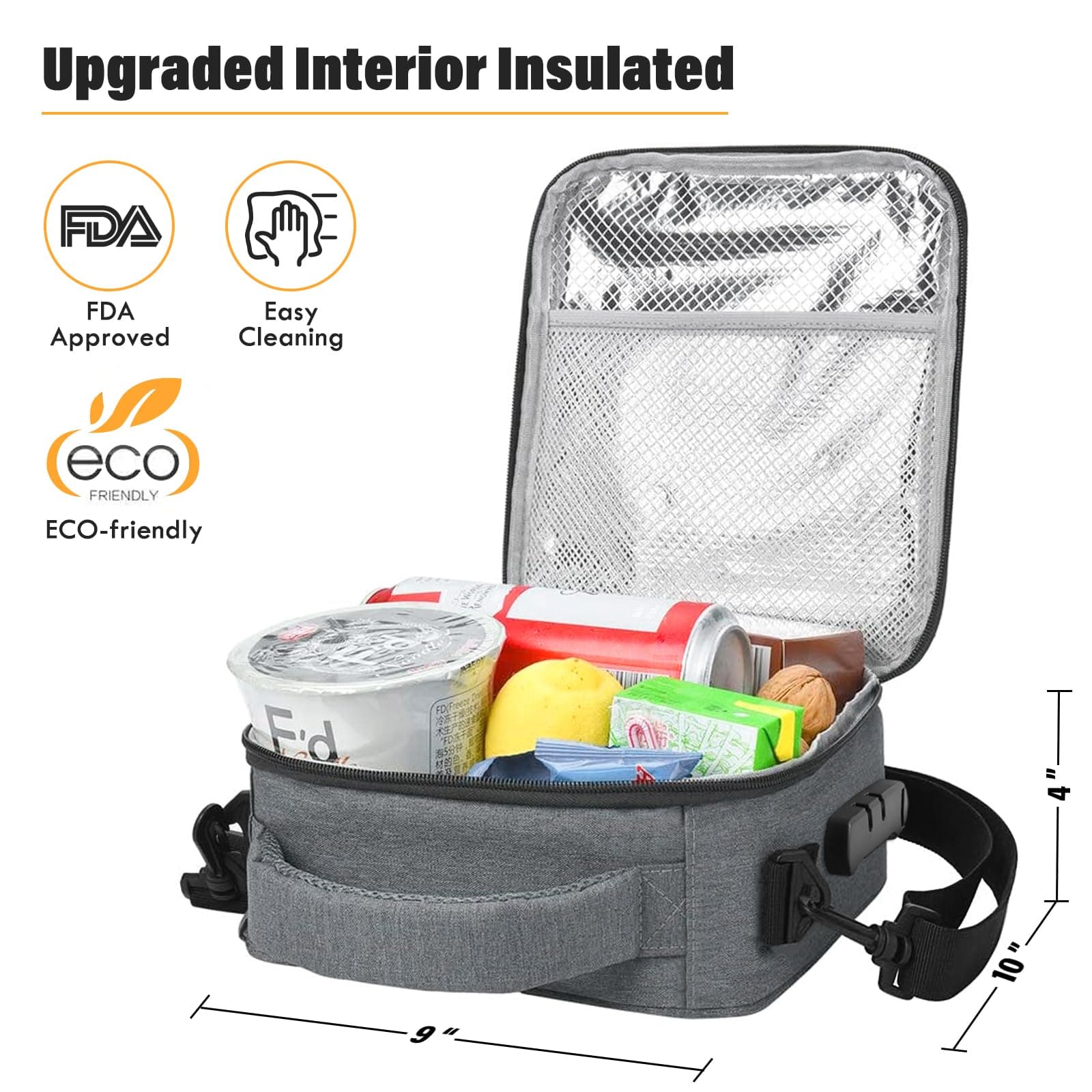 Insulated Lunch Bag for Men Aldult Women - Lunch Box with Combination Lock Soft Reusable Cooler Bag for Office Work School (Grey)