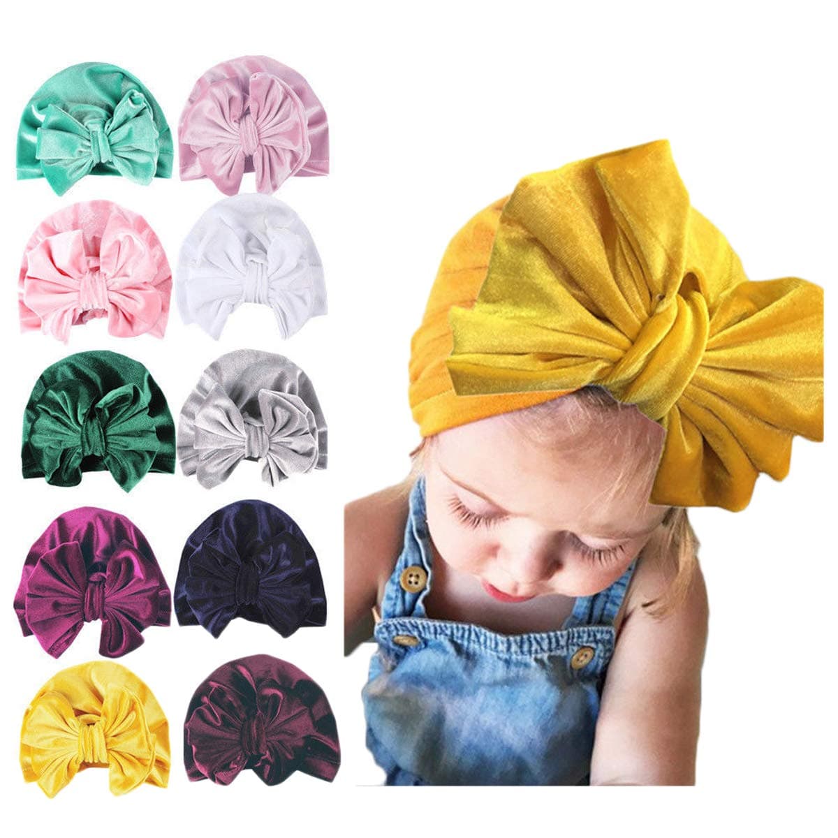 Newborn Baby Velvet Turban Knot Bow Cap Elastic Sretch Head Wrap Beanie Hat