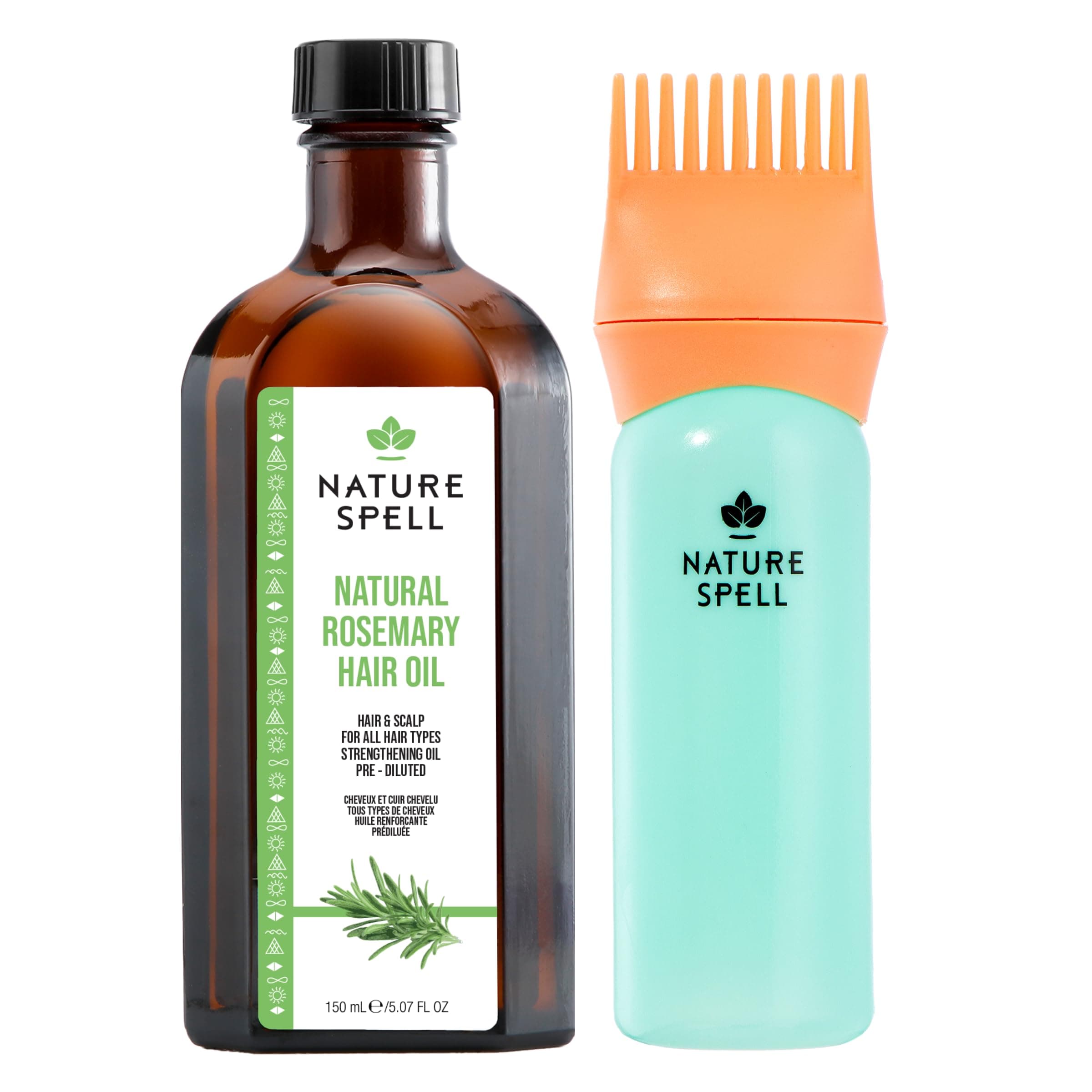 Nature Spell Rosemary Oil for Hair with Hair Oil Applicator, Bottle Comb, 150ml Rosemary Oil for Hair Growth, Treat Dry, Damaged Hair to Fight Hair Loss with