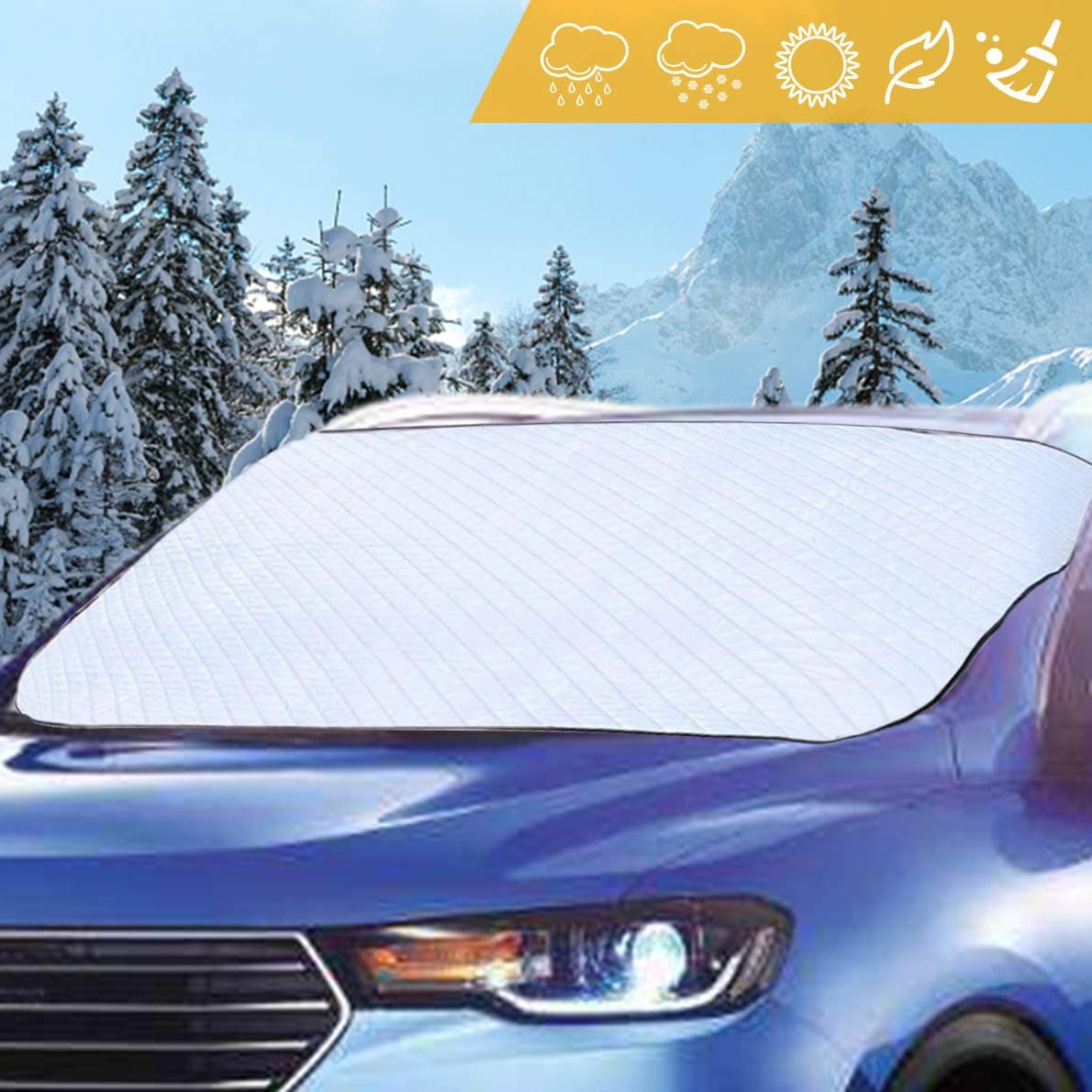 Car Windshield Snow Cover for Ice and Snow Sun Shade UV Protection Sunshade Sunlight Blocker Waterproof/Windproof/Dustproof/Scratch (KM-L08R-Y9PS)